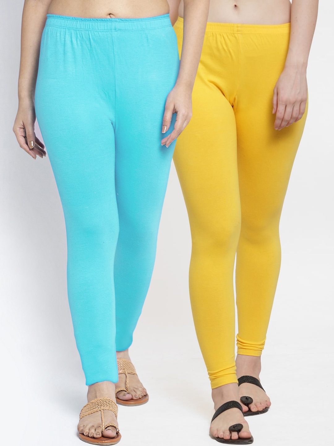 

Jinfo Women Pack Of 2 Solid Ankle Length Leggings, Yellow