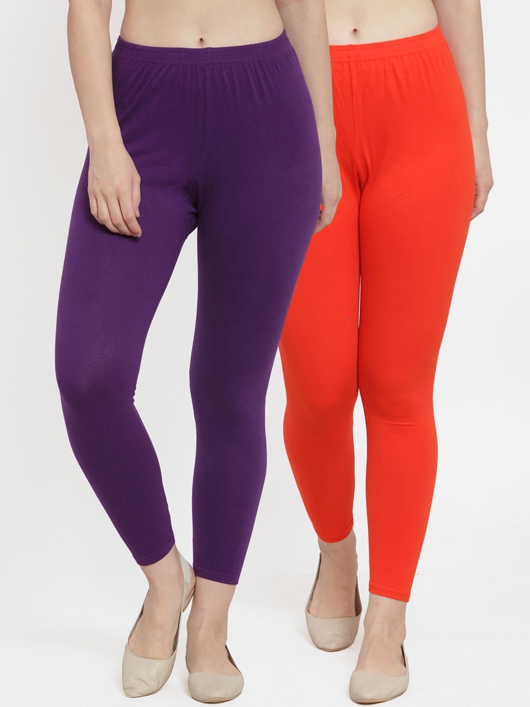 

Jinfo Women Pack Of 2 Solid Ankle-Length Leggings, Orange