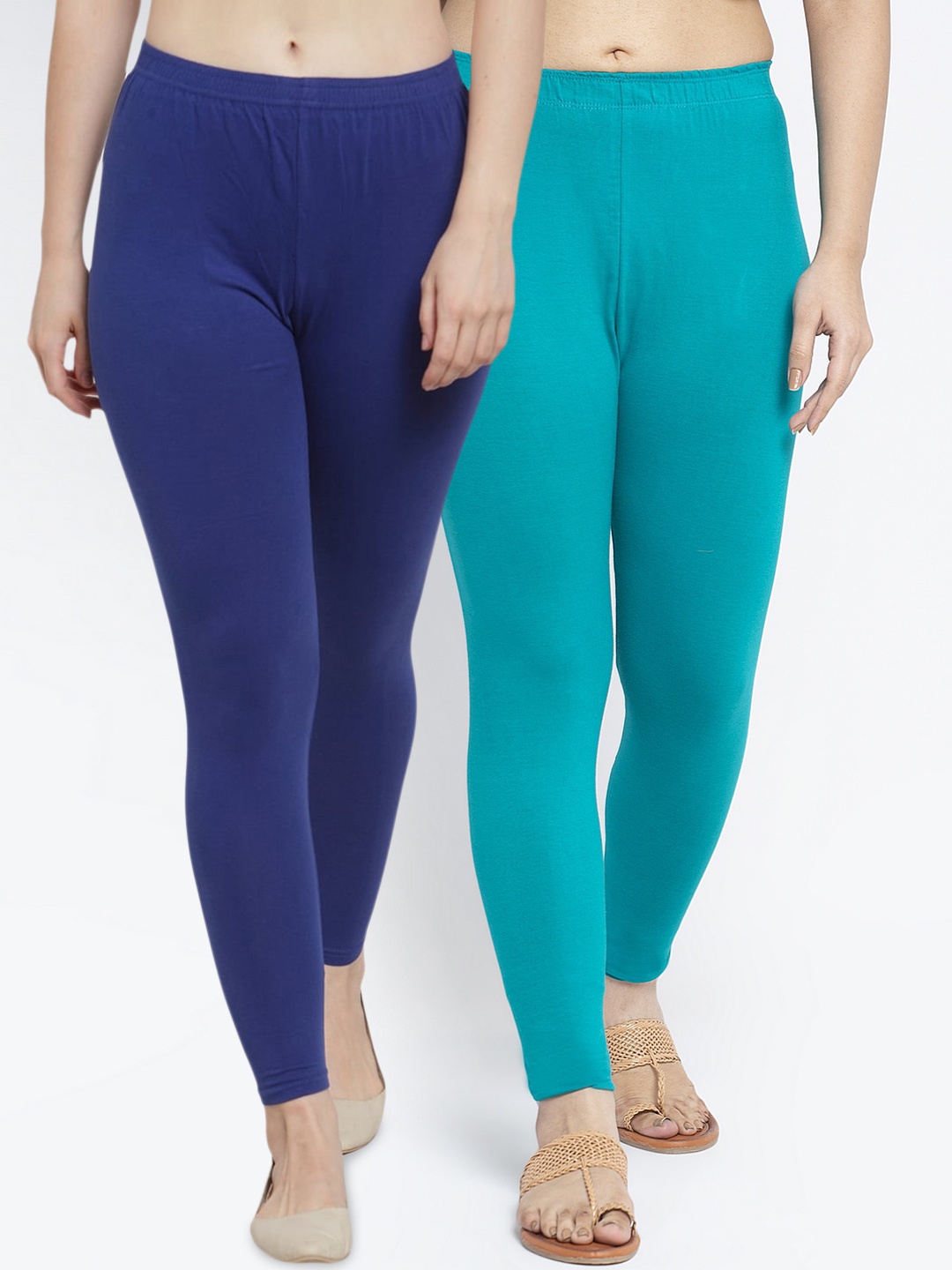 

Jinfo Women Pack of 2 Solid Ankle Length Leggings, Blue