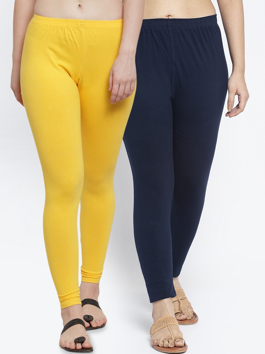 

Jinfo Women Pack Of 2 Solid Ankle-Length Leggings, Yellow