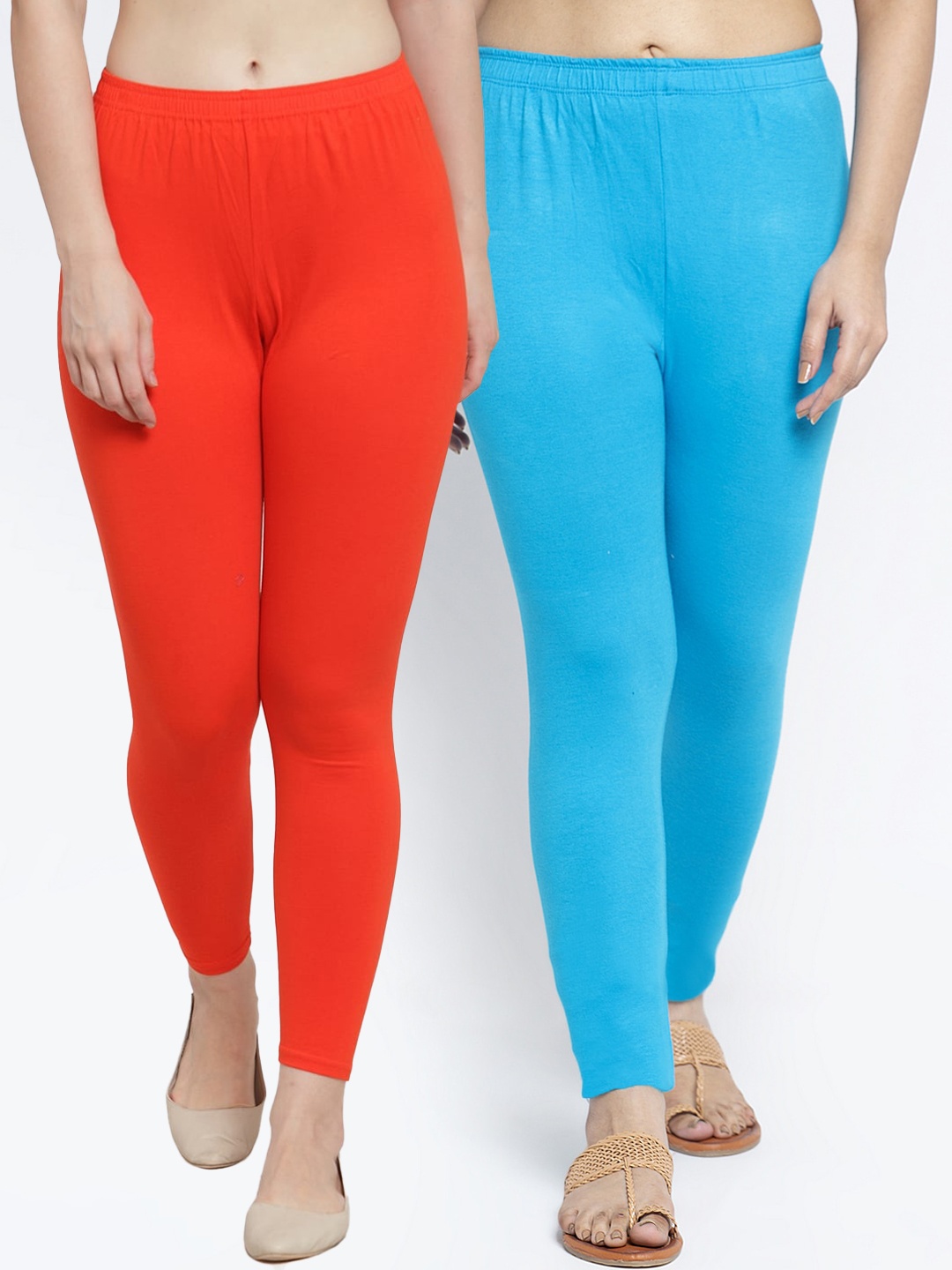 

Jinfo Women Pack Of 2 Solid Orange & Blue Ankle-Length Leggings