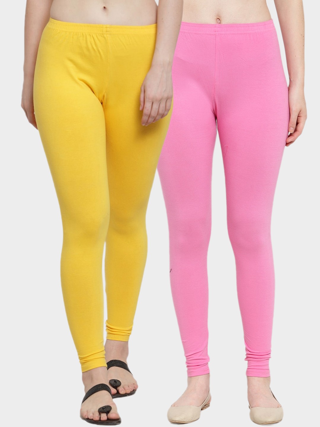 

Jinfo Women Pack Of 2 Solid Ankle-Length Leggings, Yellow