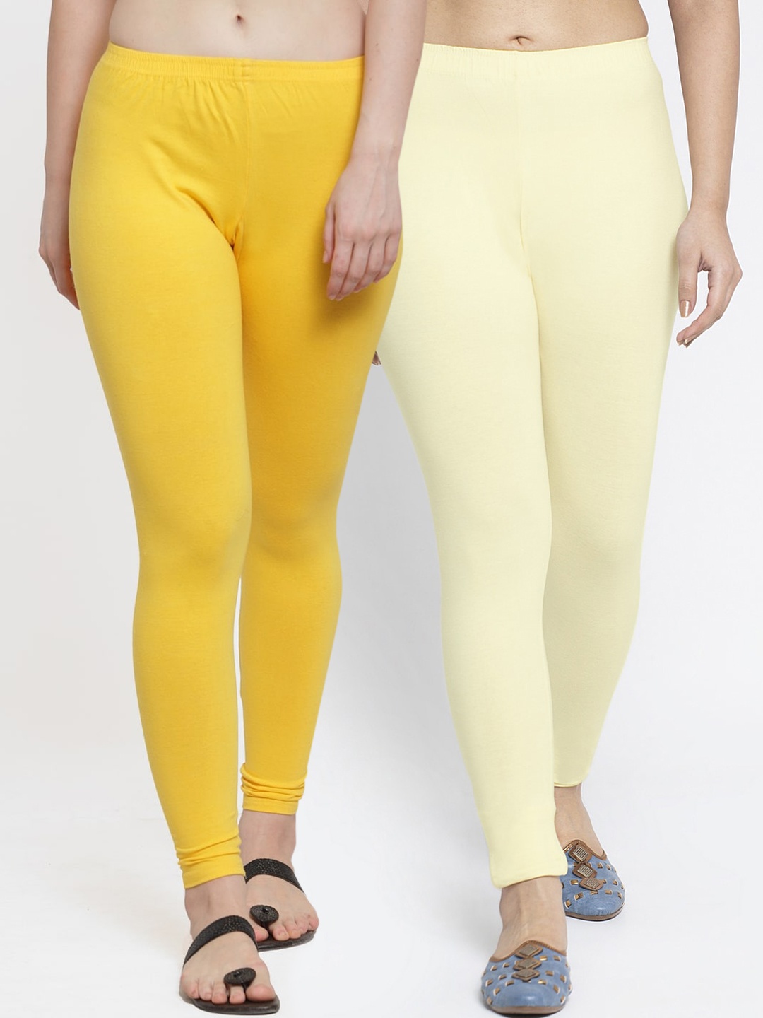 

Jinfo Women Pack Of 2 Solid Yellow & Cream Ankle Length Leggings