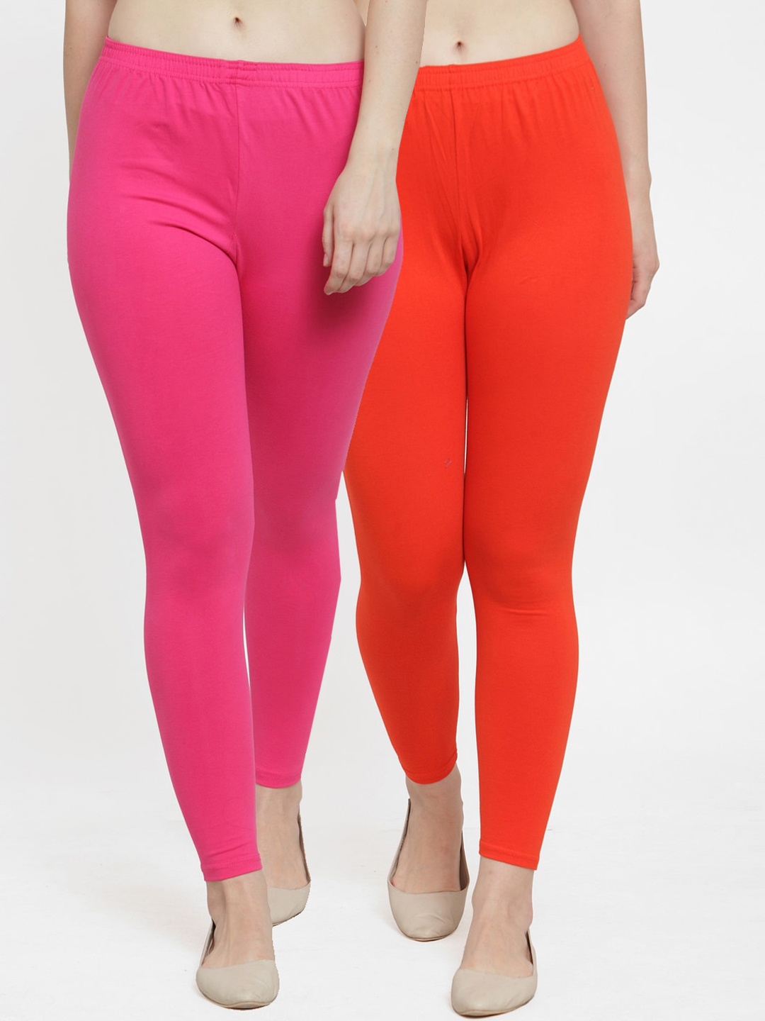 

Jinfo Women Pack Of 2 Pink & Orange Solid Cotton Ankle Length Leggings