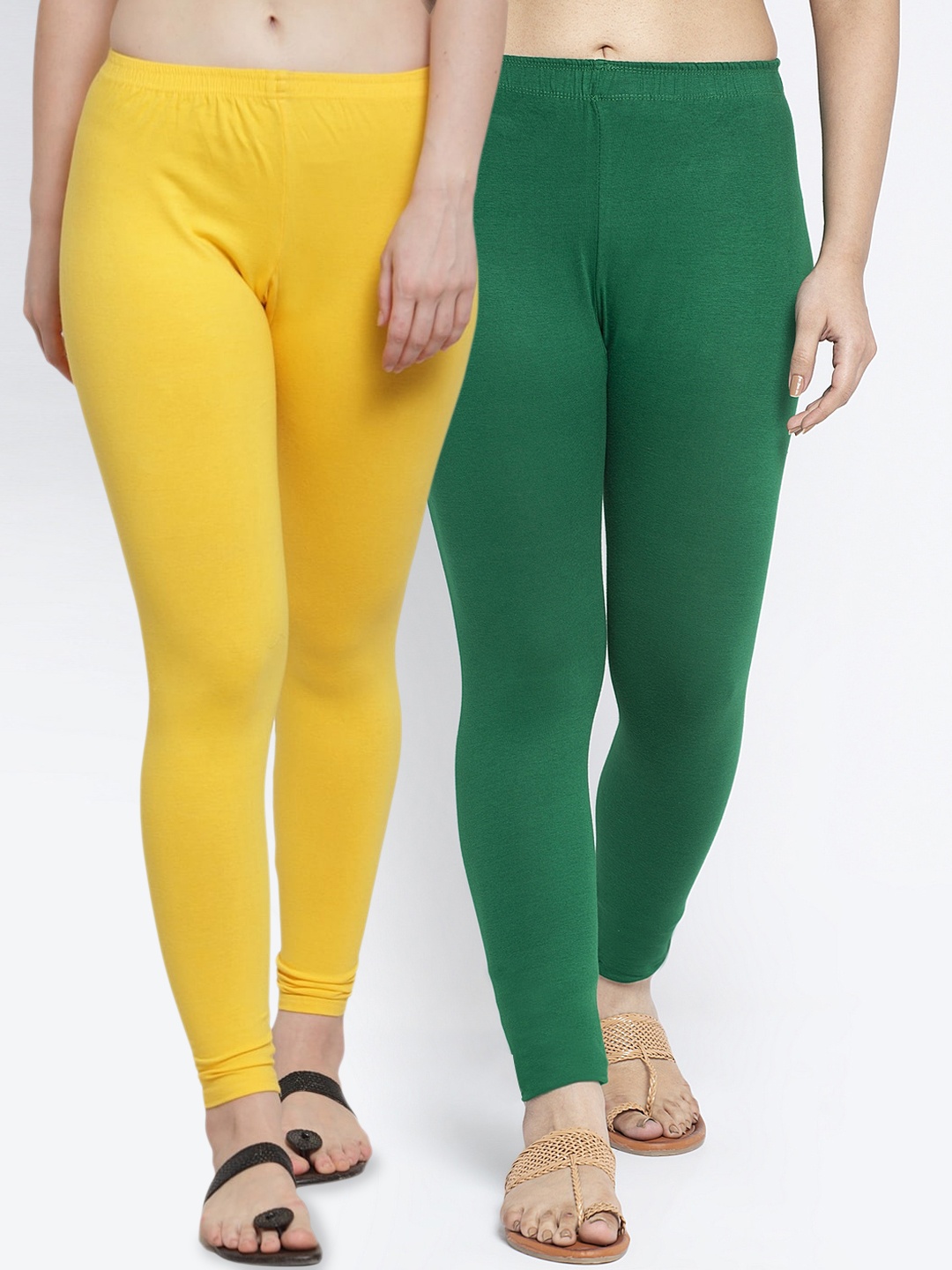 

Jinfo Women Pack Of 2 Solid Ankle-Length Leggings, Yellow