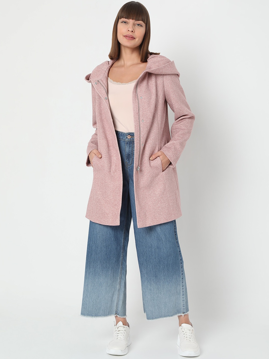 

Vero Moda Women Pink Longline Hooded Tailored Jacket