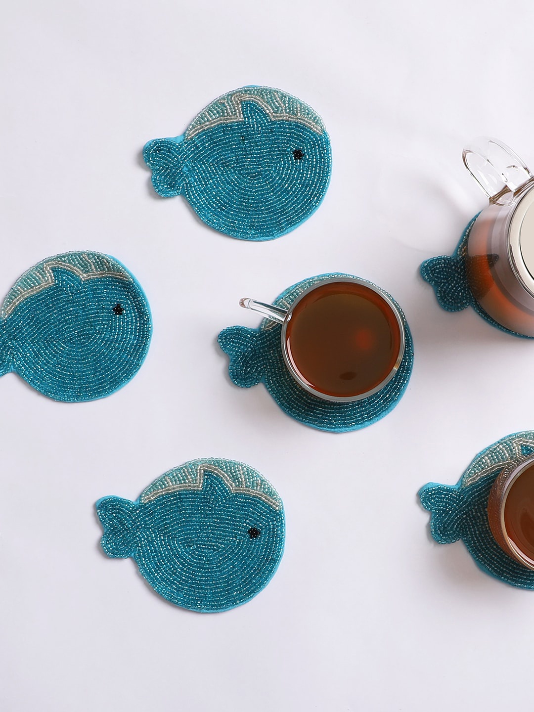 

Jamio Firati Set Of 6 Blue Beaded Fish Shaped Coasters
