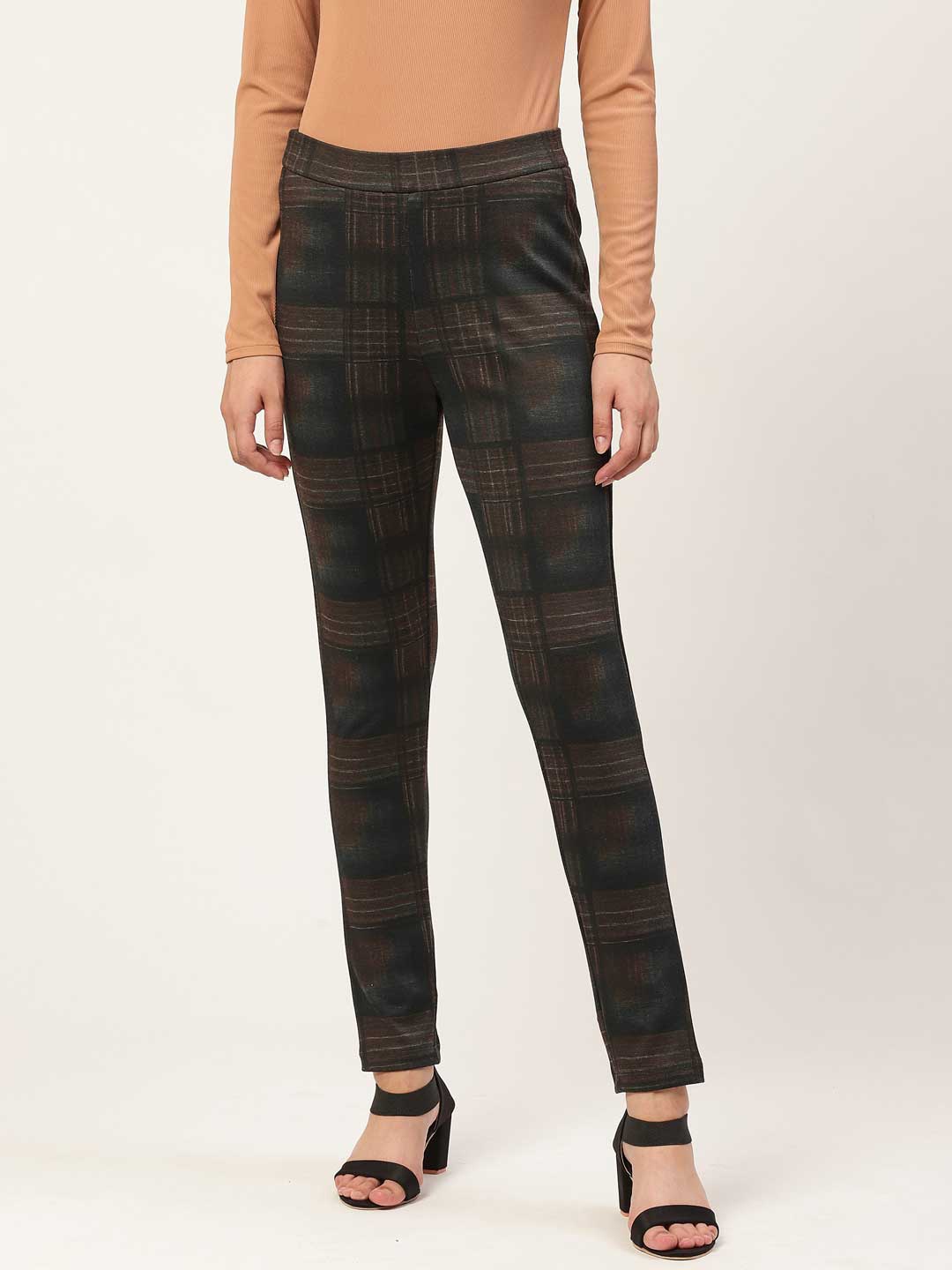 

Xpose Women Brown & Black Checked Skinny Fit Treggings