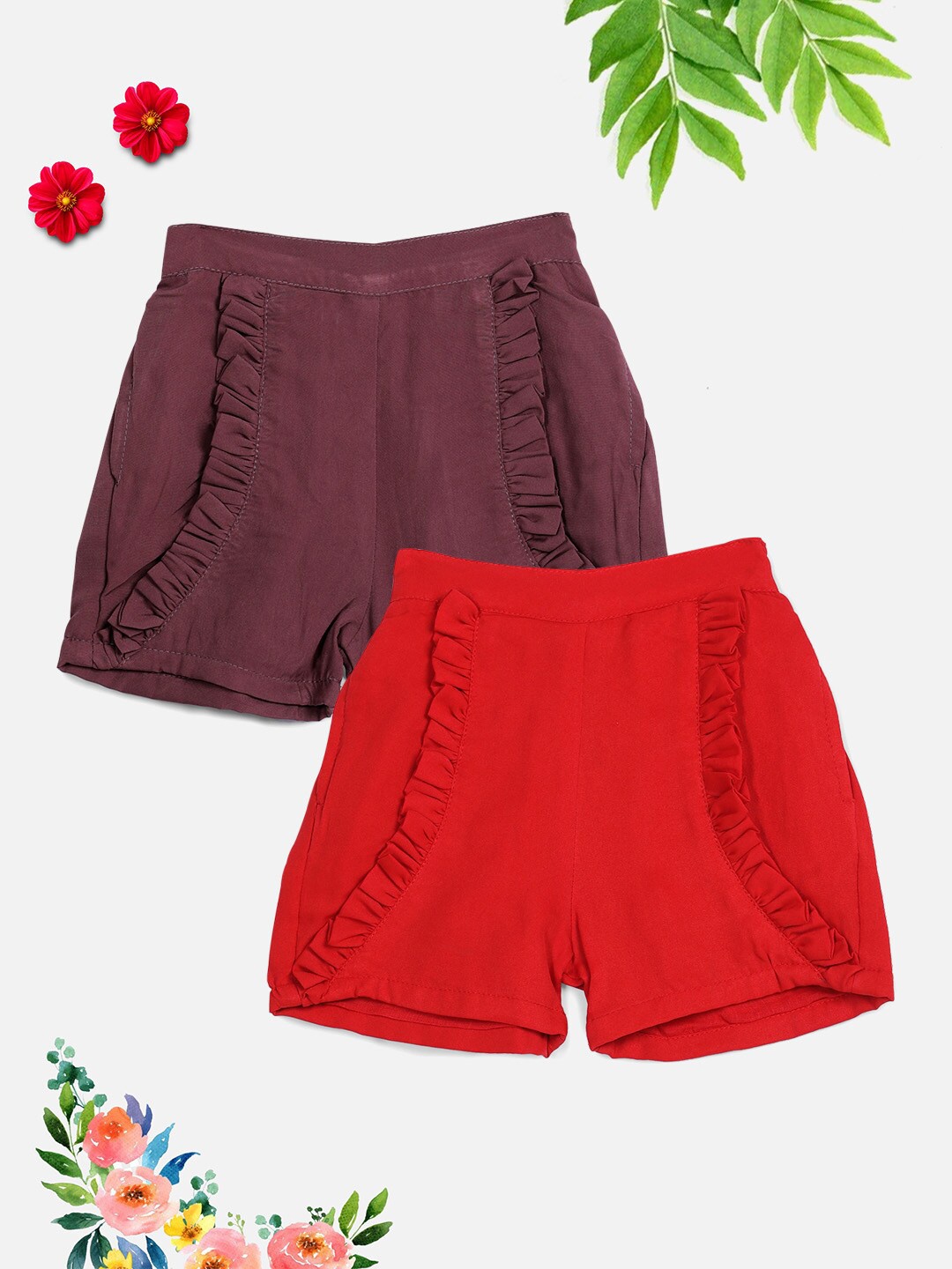 

Cutiekins Pack of 2 Girls Burgundy & Red Solid Shorts