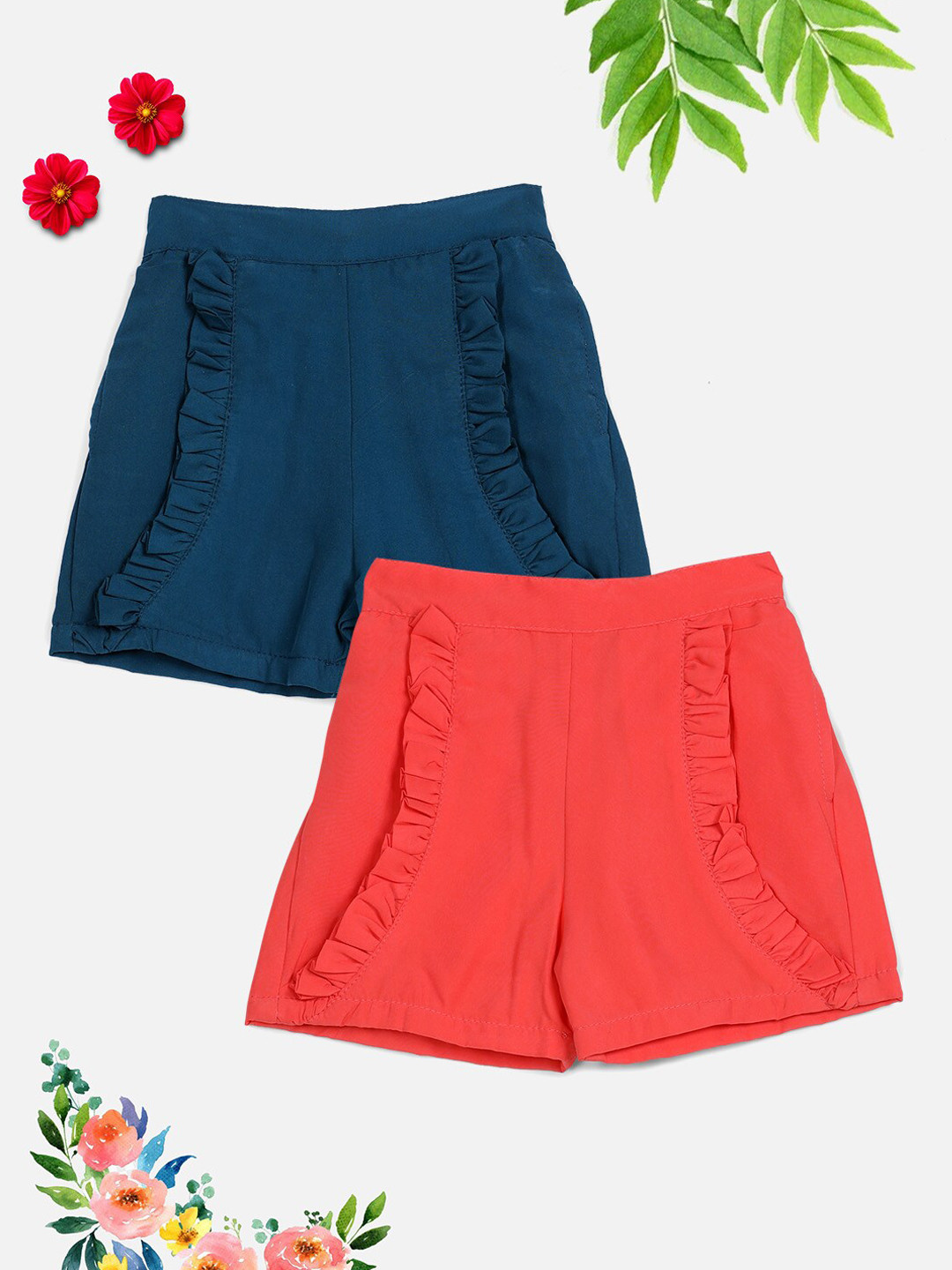 

Cutiekins Pack Of 2 Solid Shorts -Teal Blue & Peach