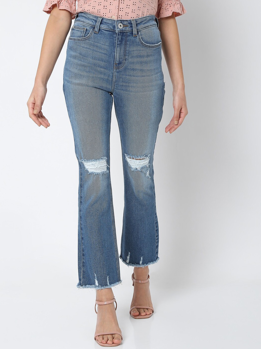 

Vero Moda Women Blue Mildly Distressed Light Fade Jeans