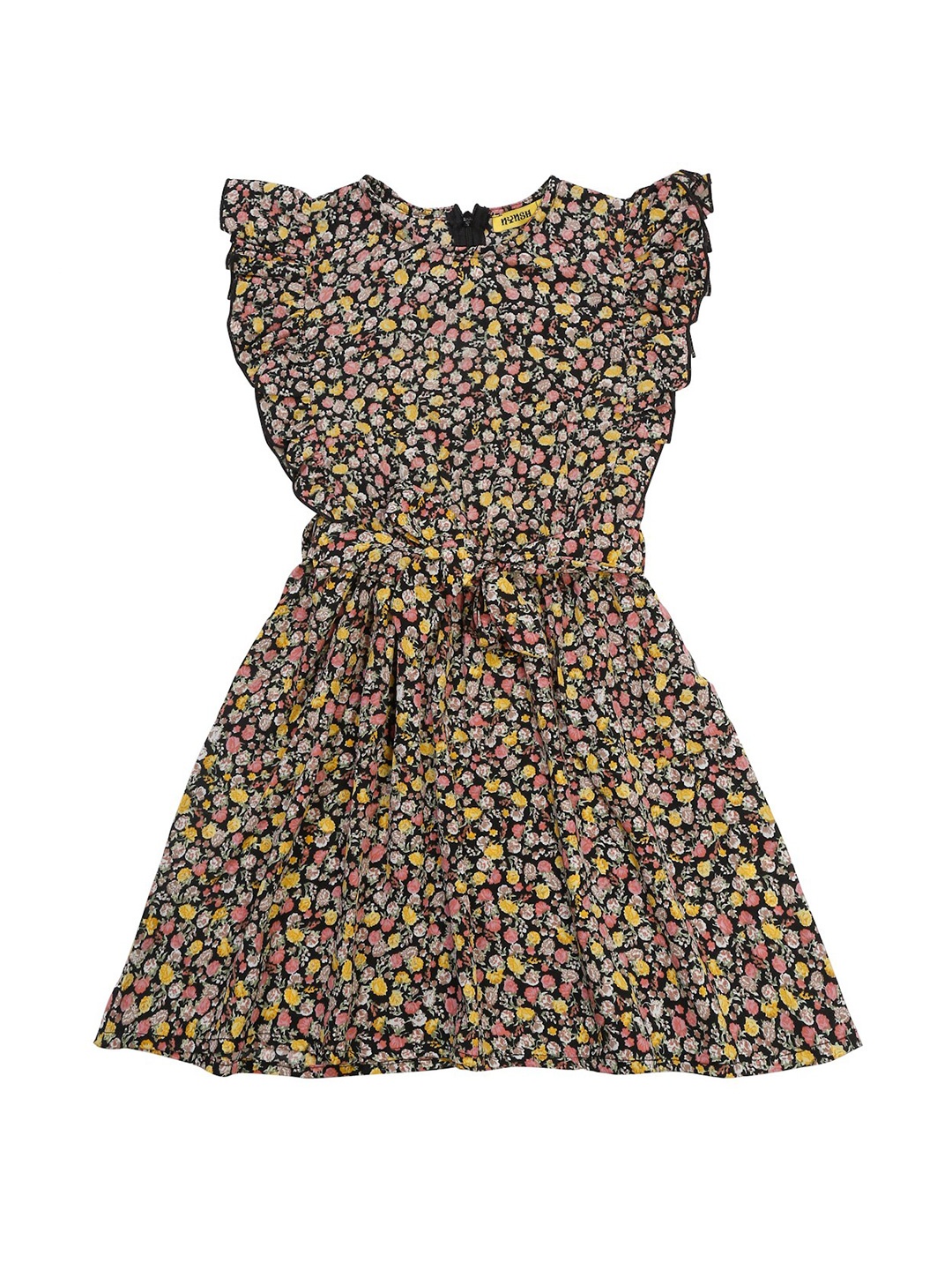 

NYNSH- PlusS Kids Black Floral Printed Fit & Flare Dress