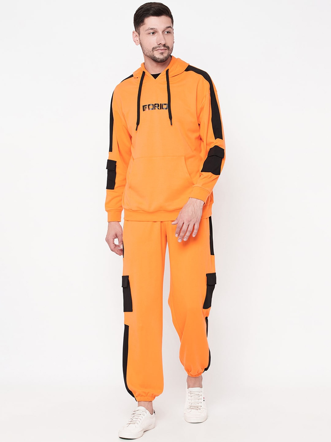 

EDRIO Men Orange & Black Colourblocked Tracksuit