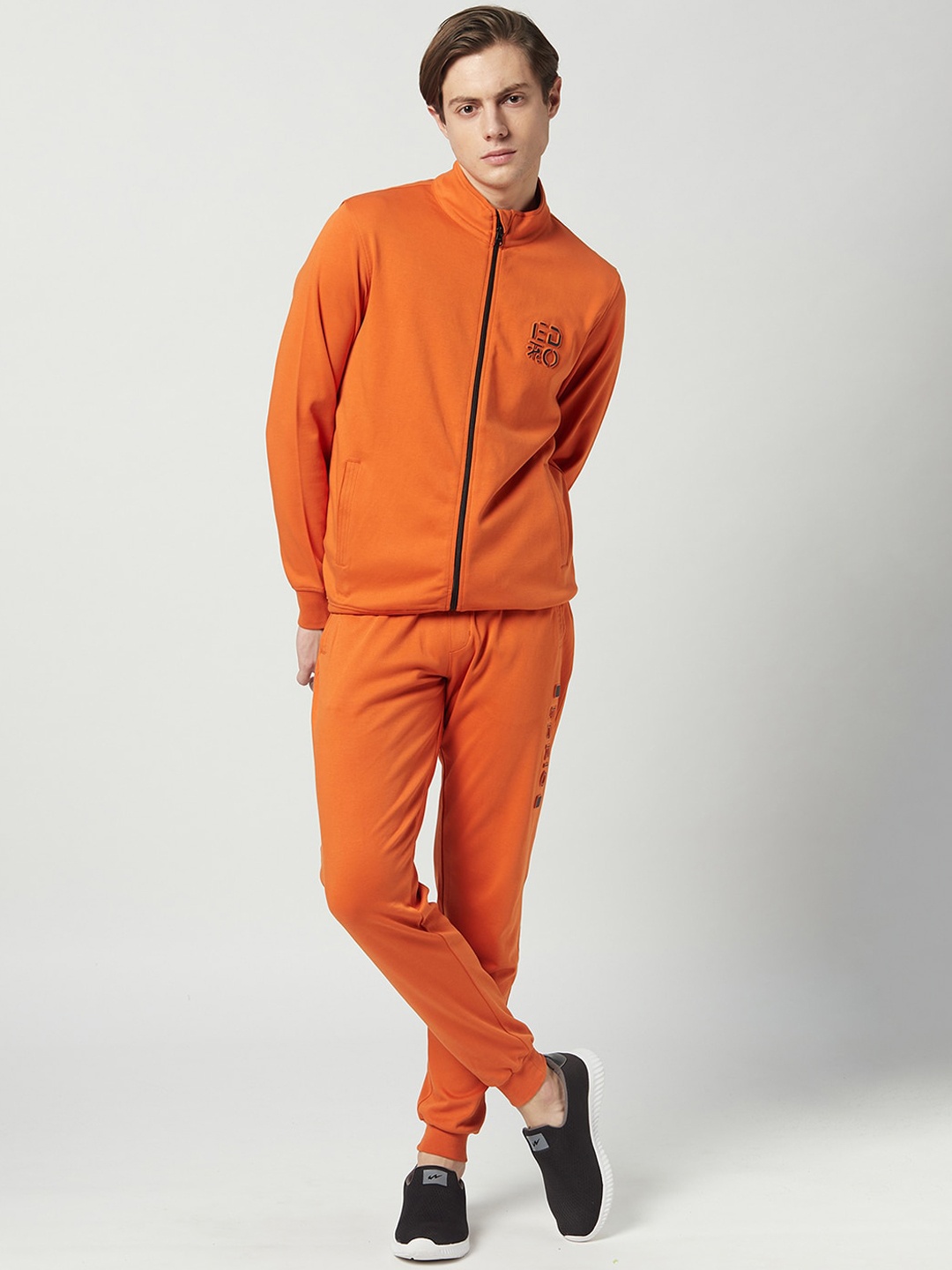 

EDRIO Men Orange Solid Cotton Tracksuit