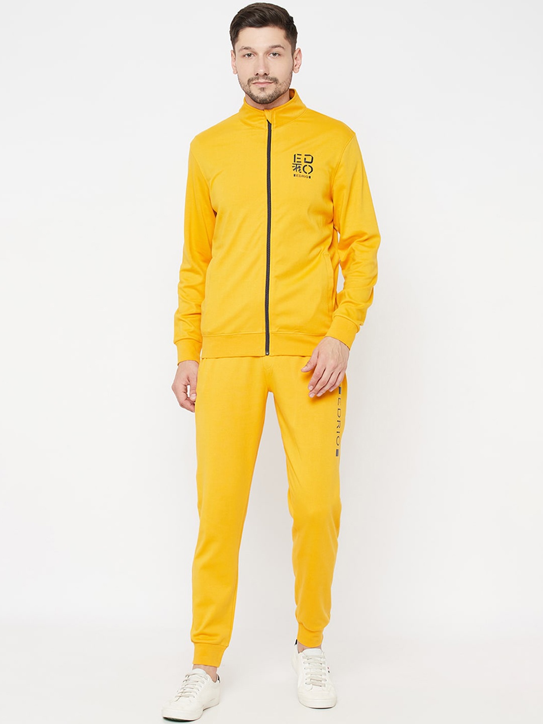 

EDRIO Men Mustard Yellow Solid Pure Cotton Tracksuits