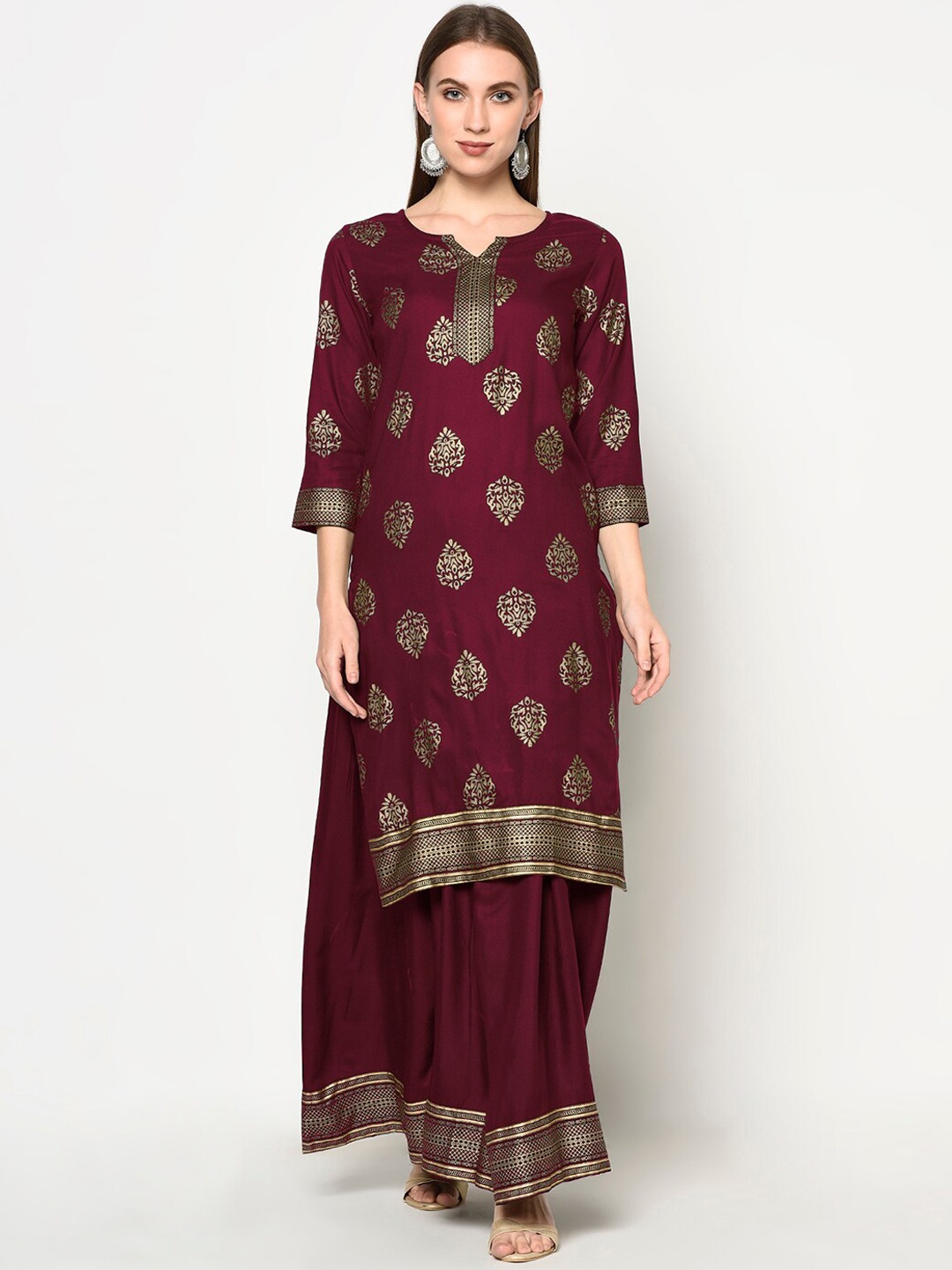 

ERISHA Women Magenta Ethnic Motifs Printed Kurta with Sharara