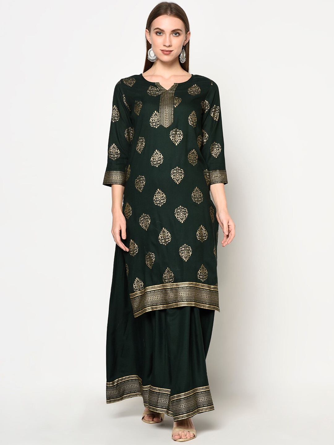 

ERISHA Women Green Ethnic Motifs Printed Kurta with Skirt