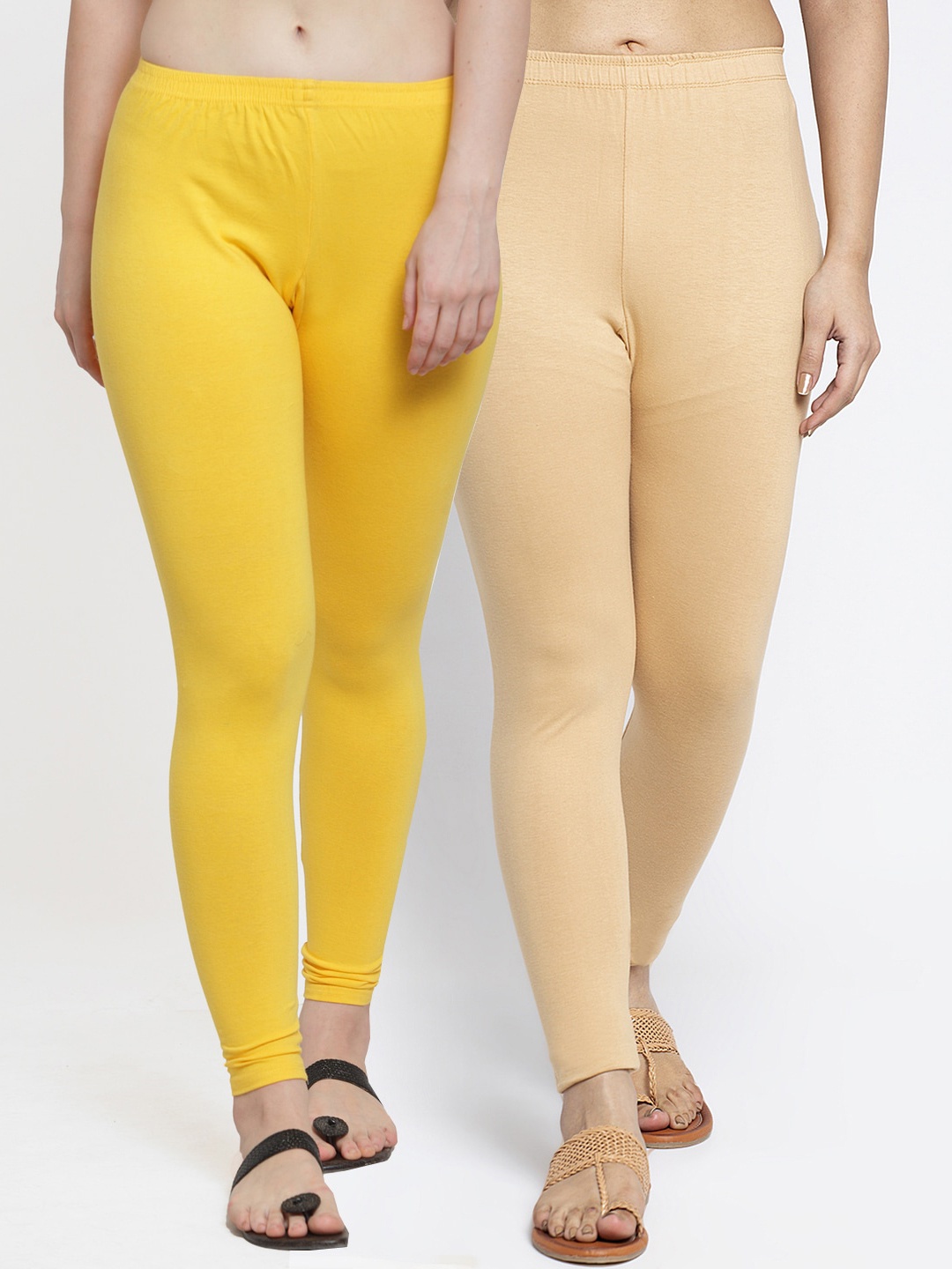 

GRACIT Women Pack Of 2 Solid Ankle-Length Leggings, Yellow