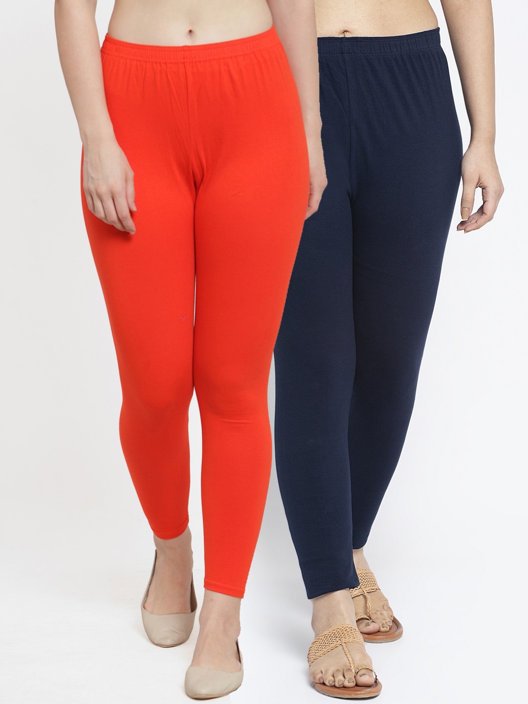 

GRACIT Women Pack Of 2 Solid Ankle-Length Cotton Lycra Leggings, Orange