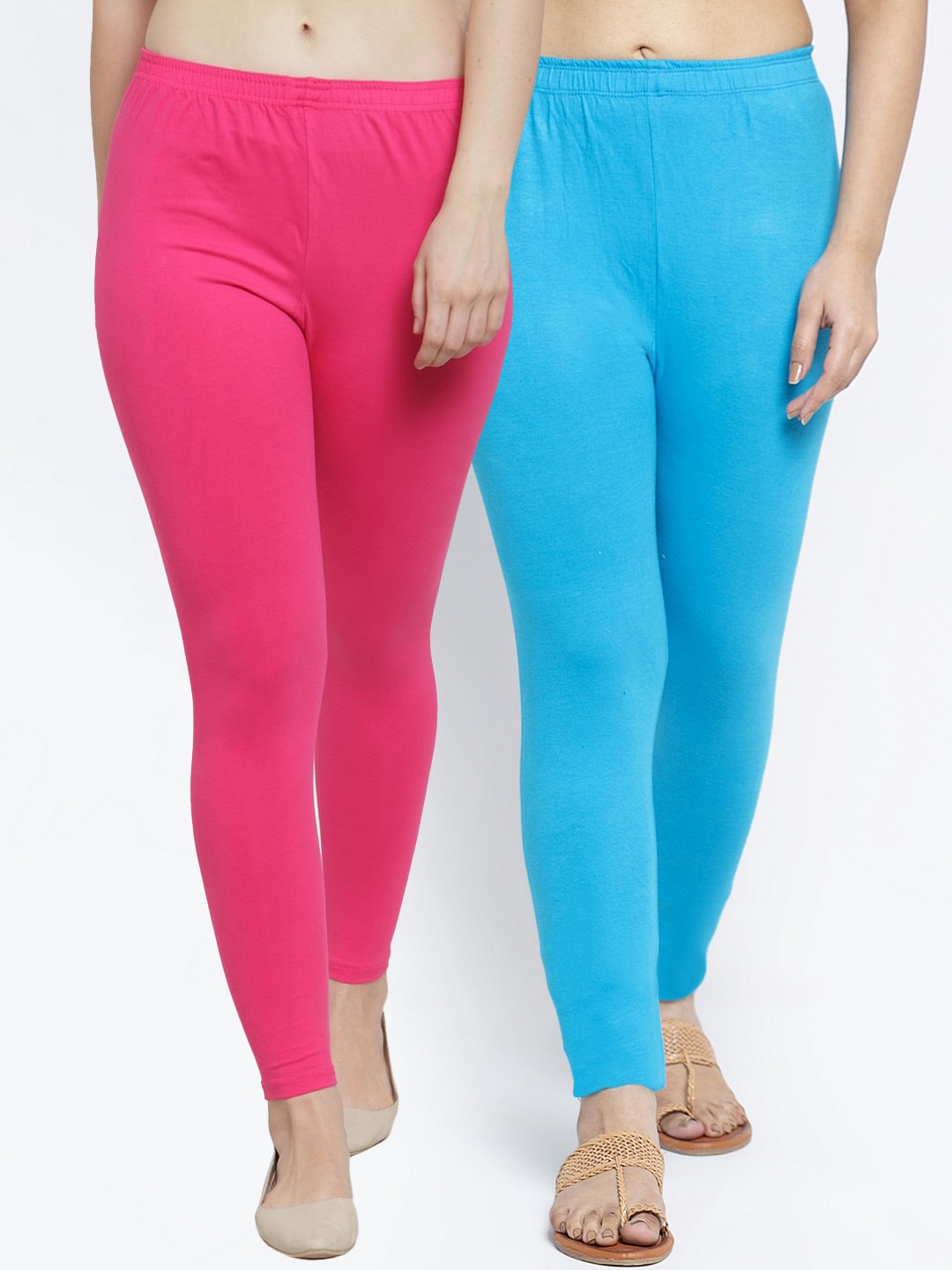 

GRACIT Women Pack Of 2 Solid Ankle Length Leggings, Pink