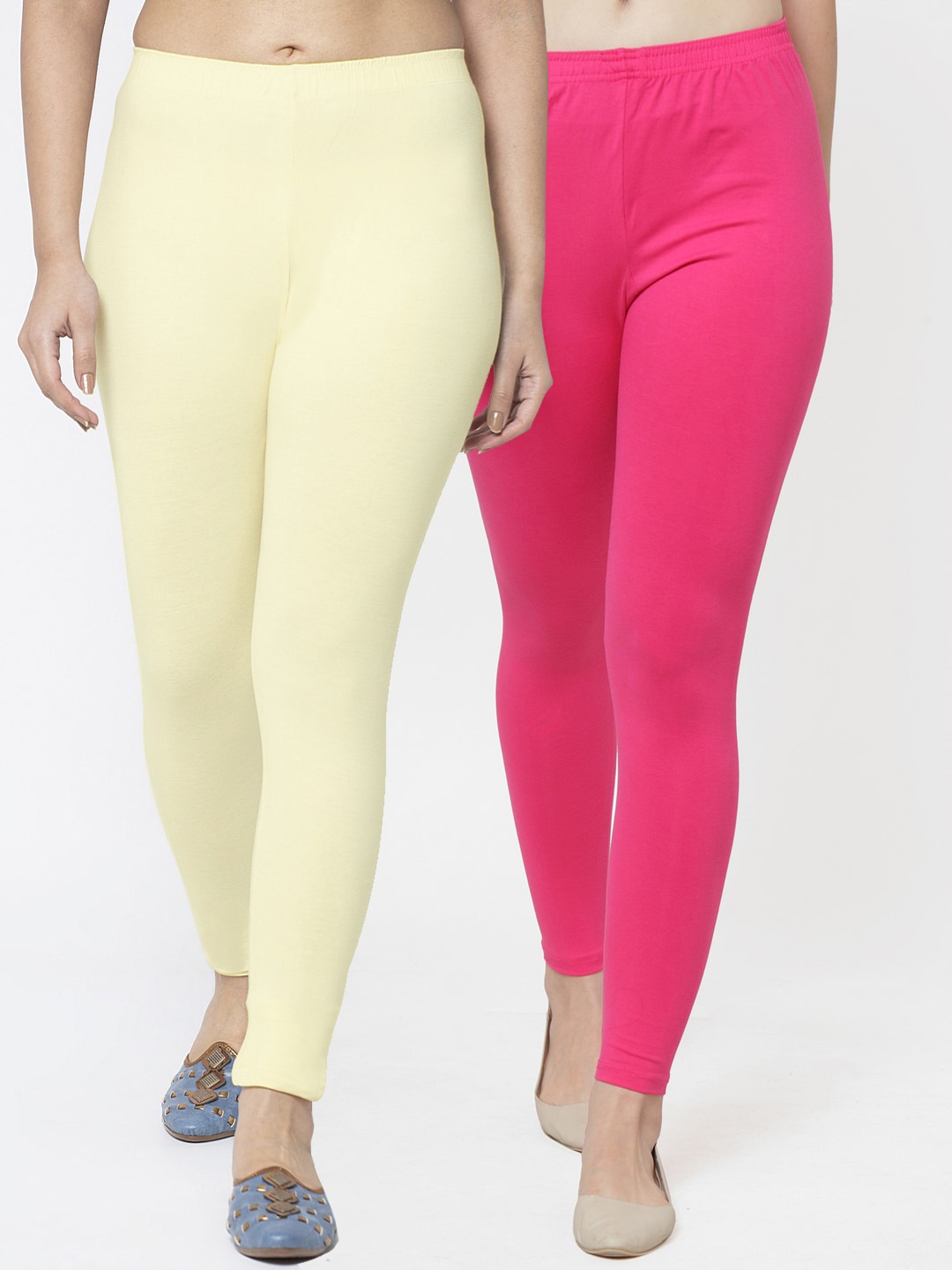 

GRACIT Women Pack of 2 Solid Cream & Pink Leggings