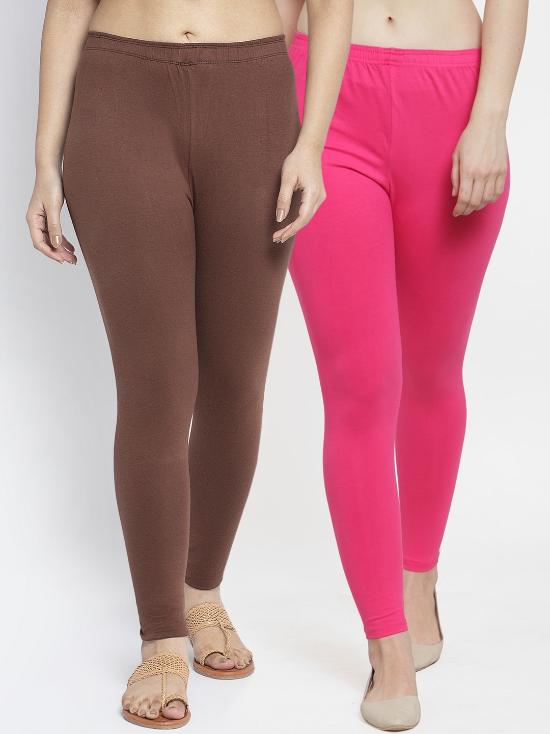 

GRACIT Women Pack Of 2 Solid Ankle-Length Leggings, Pink