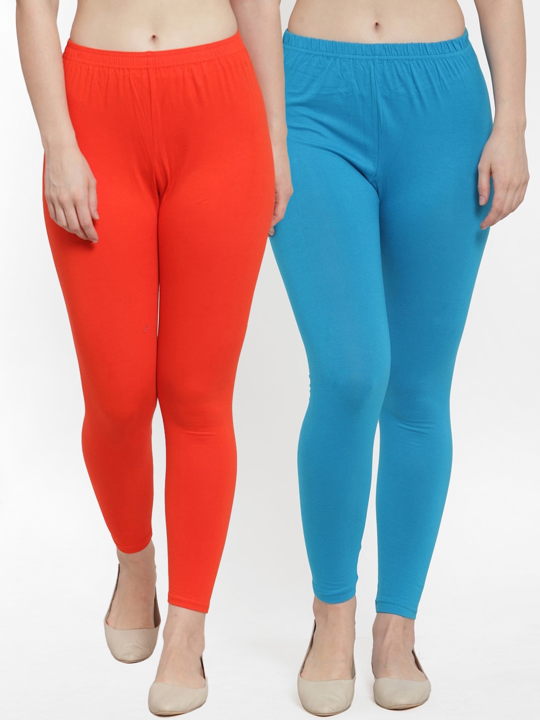 

GRACIT Women Pack Of 2 Orange & Blue Solid Ankle-Length Leggings