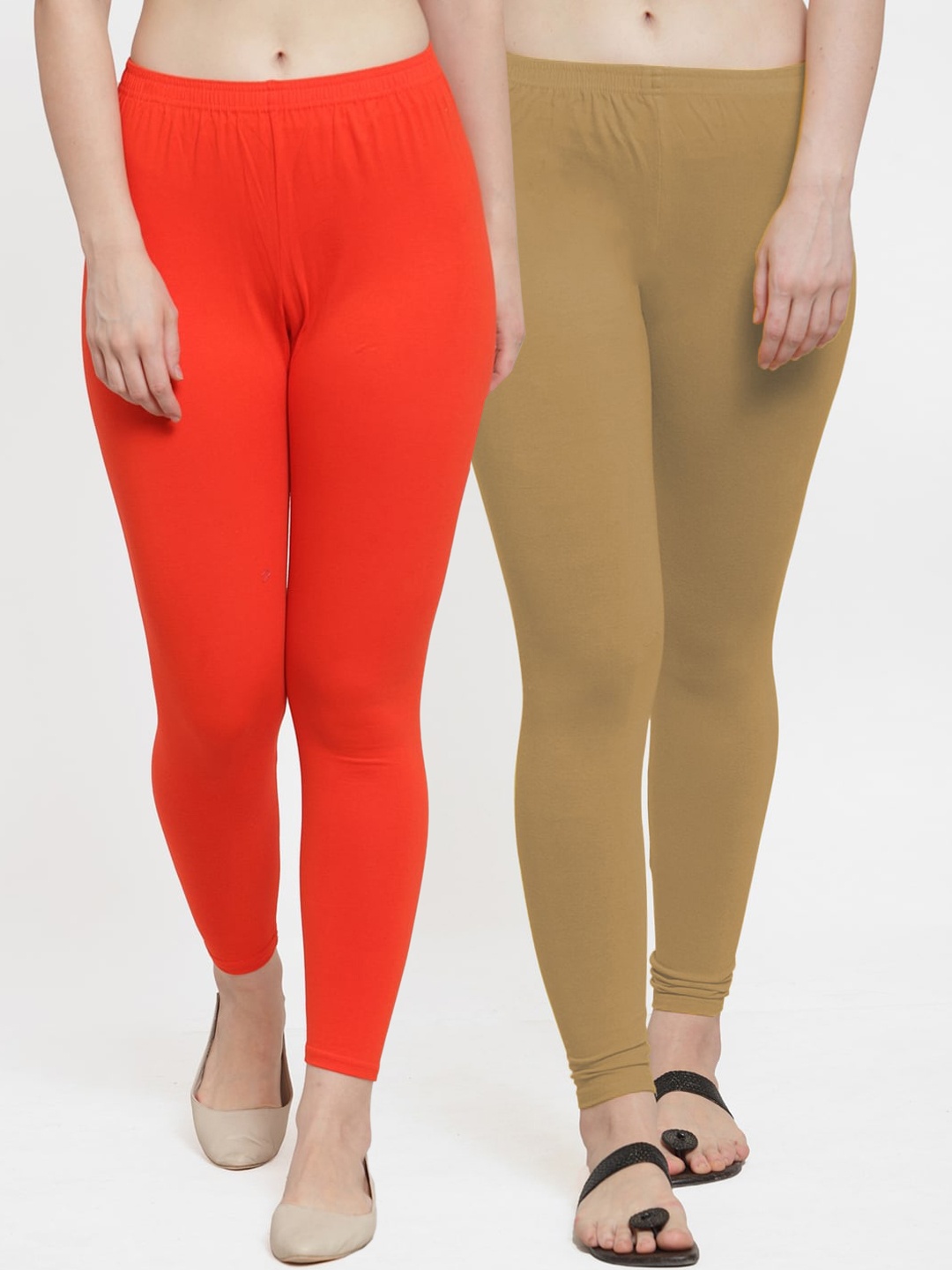 

GRACIT Women Pack Of 2 Solid Ankle-Length Leggings, Orange