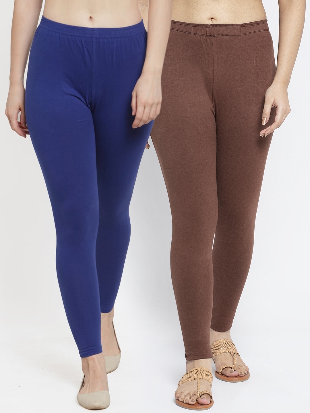

Jinfo Women Pack Of 2 Solid Ankle-Length Leggings, Brown