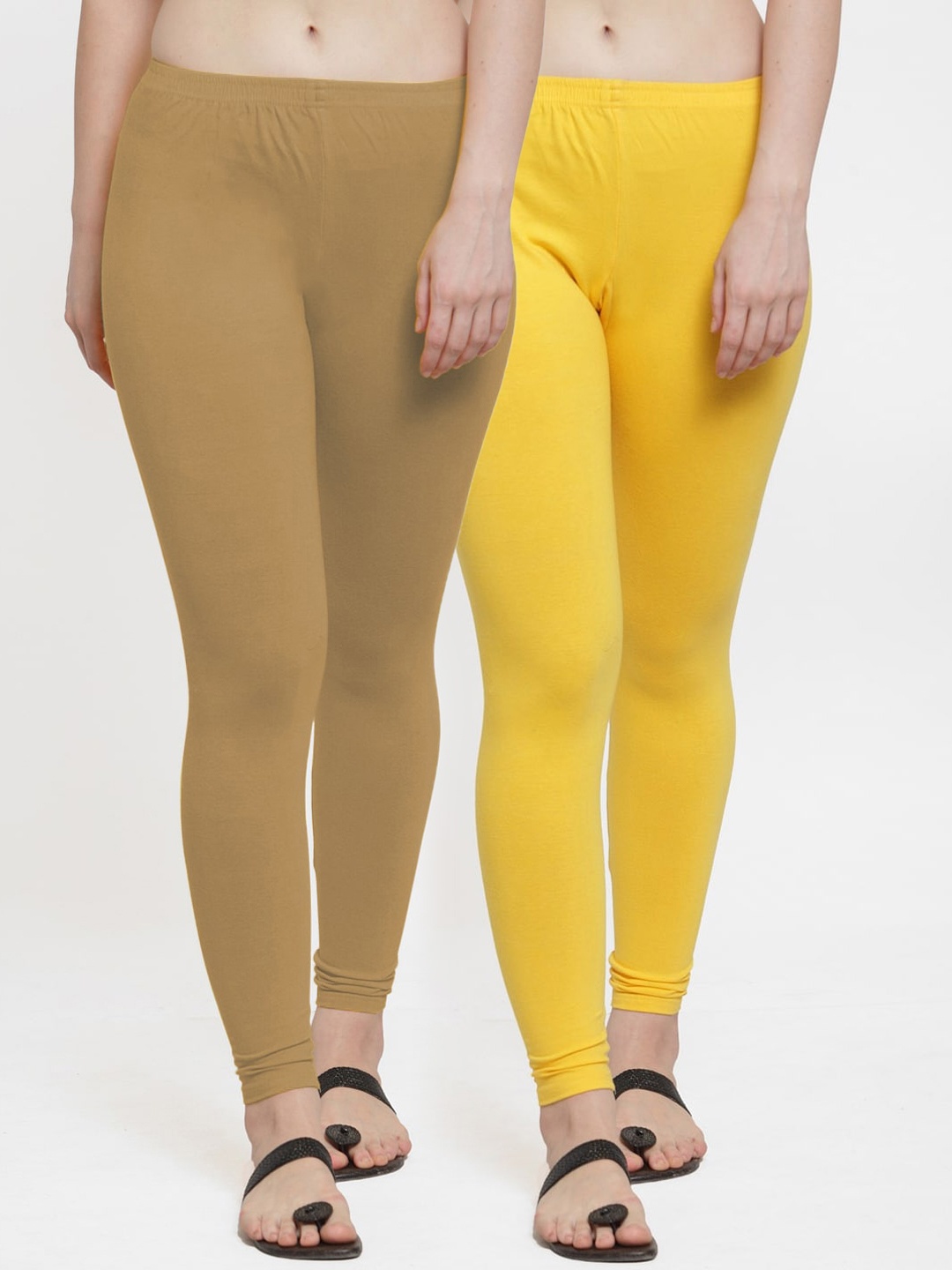 

GRACIT Women Pack Of 2 Solid Ankle Length Leggings, Yellow