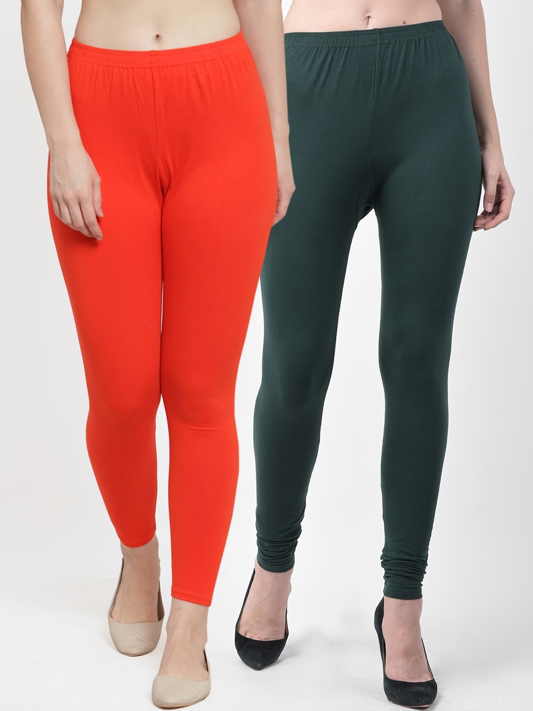 

GRACIT Women Pack Of 2 Solid Ankle Length Leggings, Orange