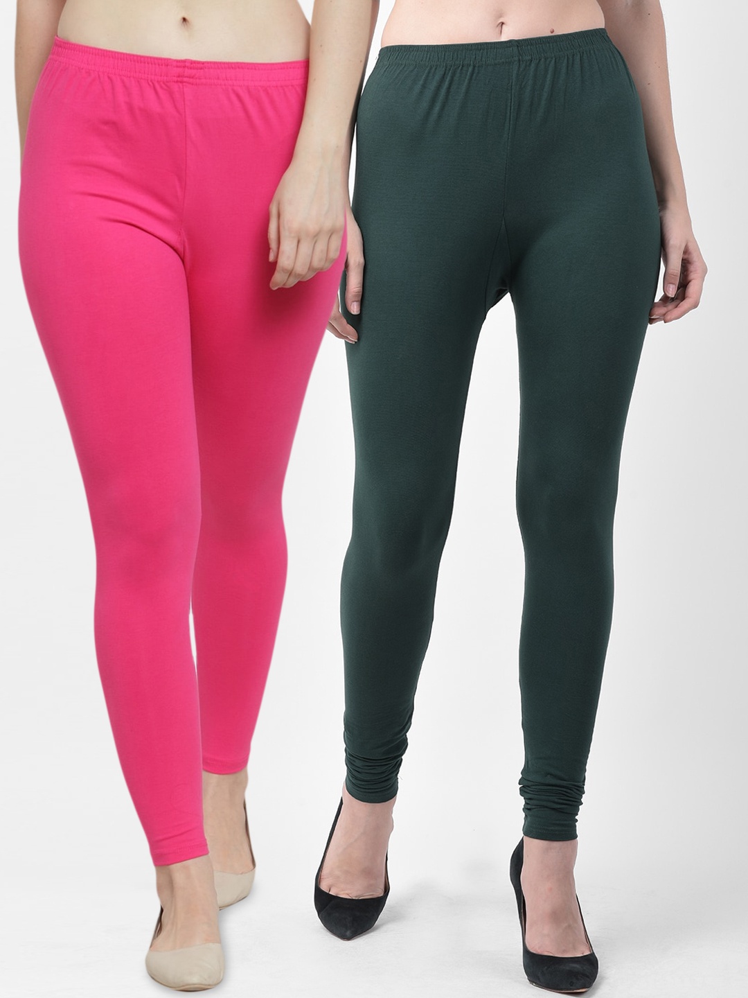 

GRACIT Women Pack Of 2 Pink & Green Solid Ankle-Length Leggings