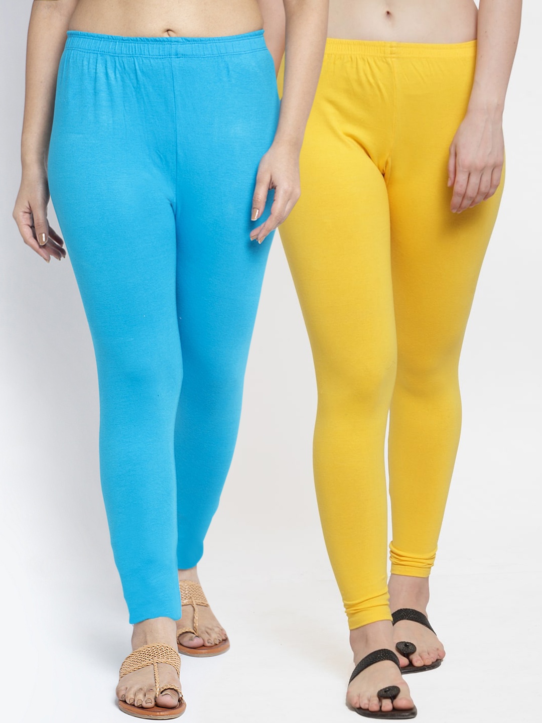

GRACIT Women Pack Of 2 Yellow & Blue Solid Ankle Length Leggings