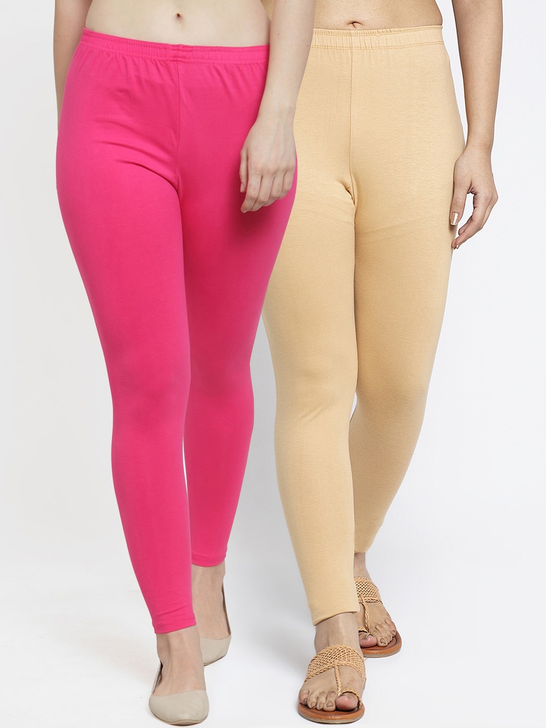 

GRACIT Women Pack Of 2 Solid Ankle-Length Leggings, Pink