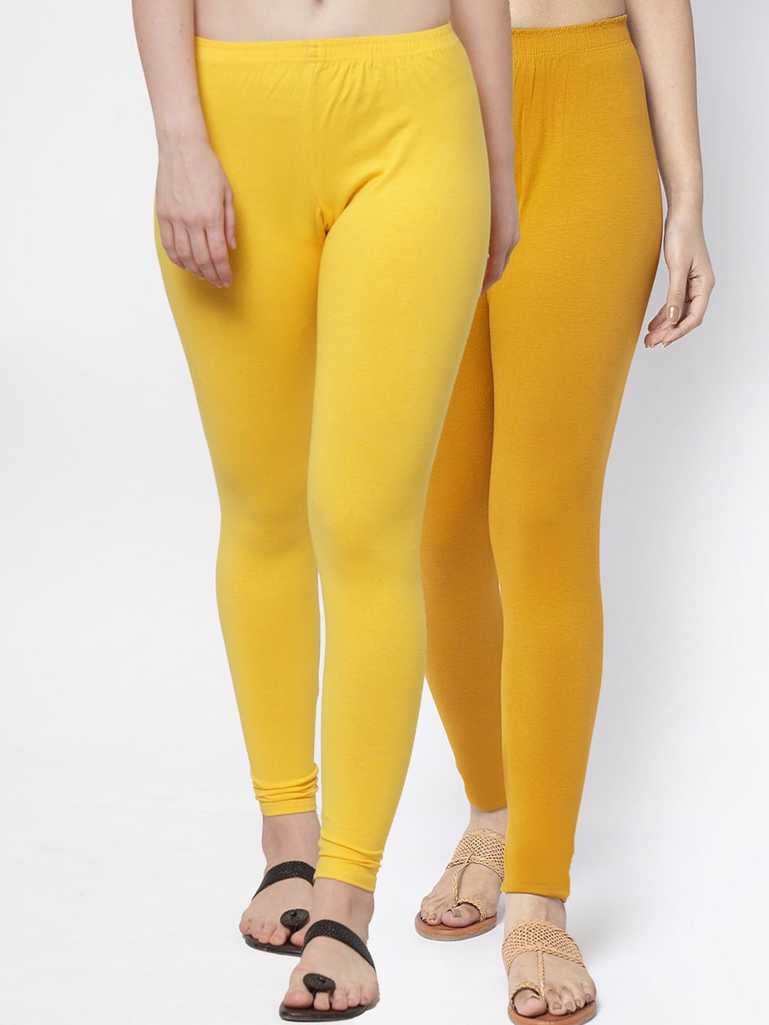 

GRACIT Women Pack Of 2 Solid Ankle-Length Leggings, Yellow