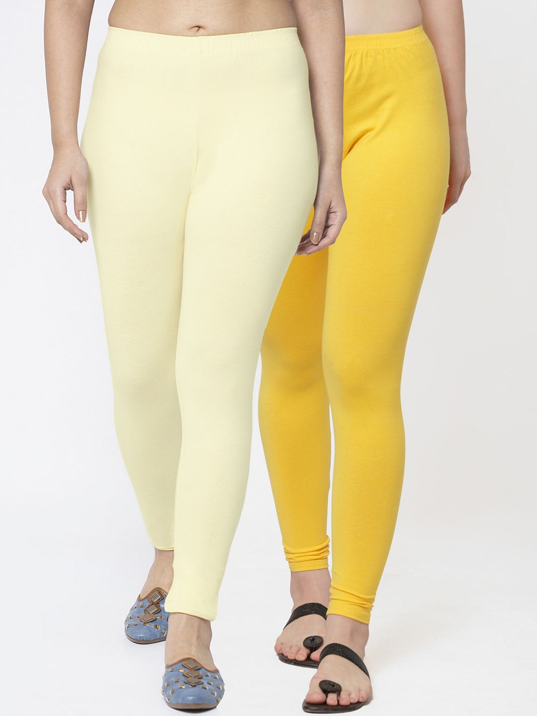 

GRACIT Women Pack Of 2 Solid Ankle Length Leggings, Yellow