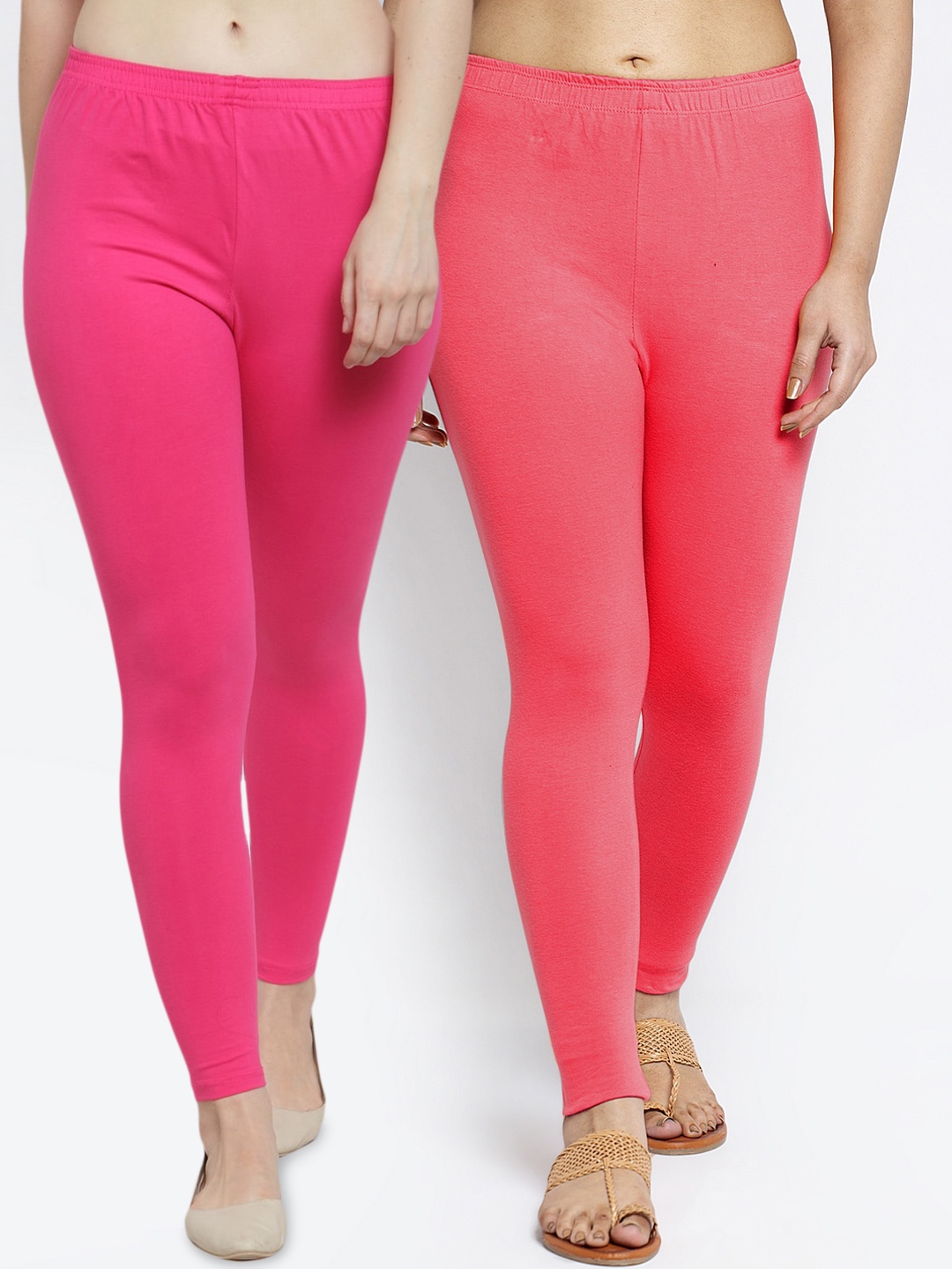 

GRACIT Women Pack Of 2 Pink & Peach Solid Cotton Lycra Legging