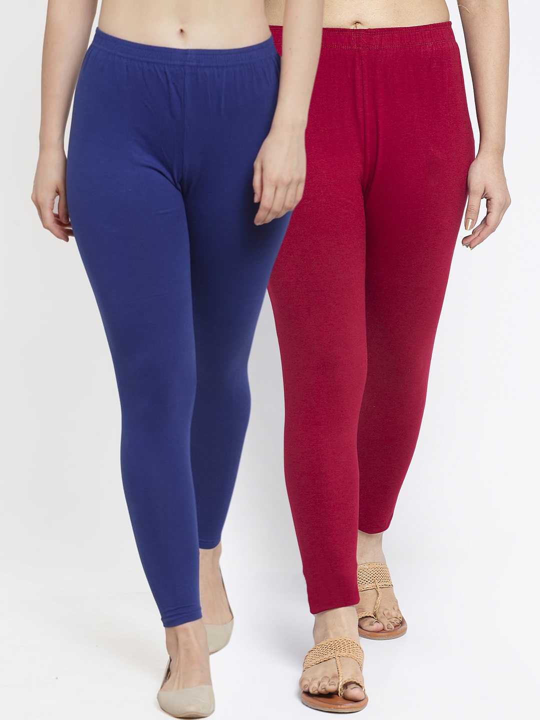 

GRACIT Women Pack Of 2 Solid Ankle Length Leggings, Blue