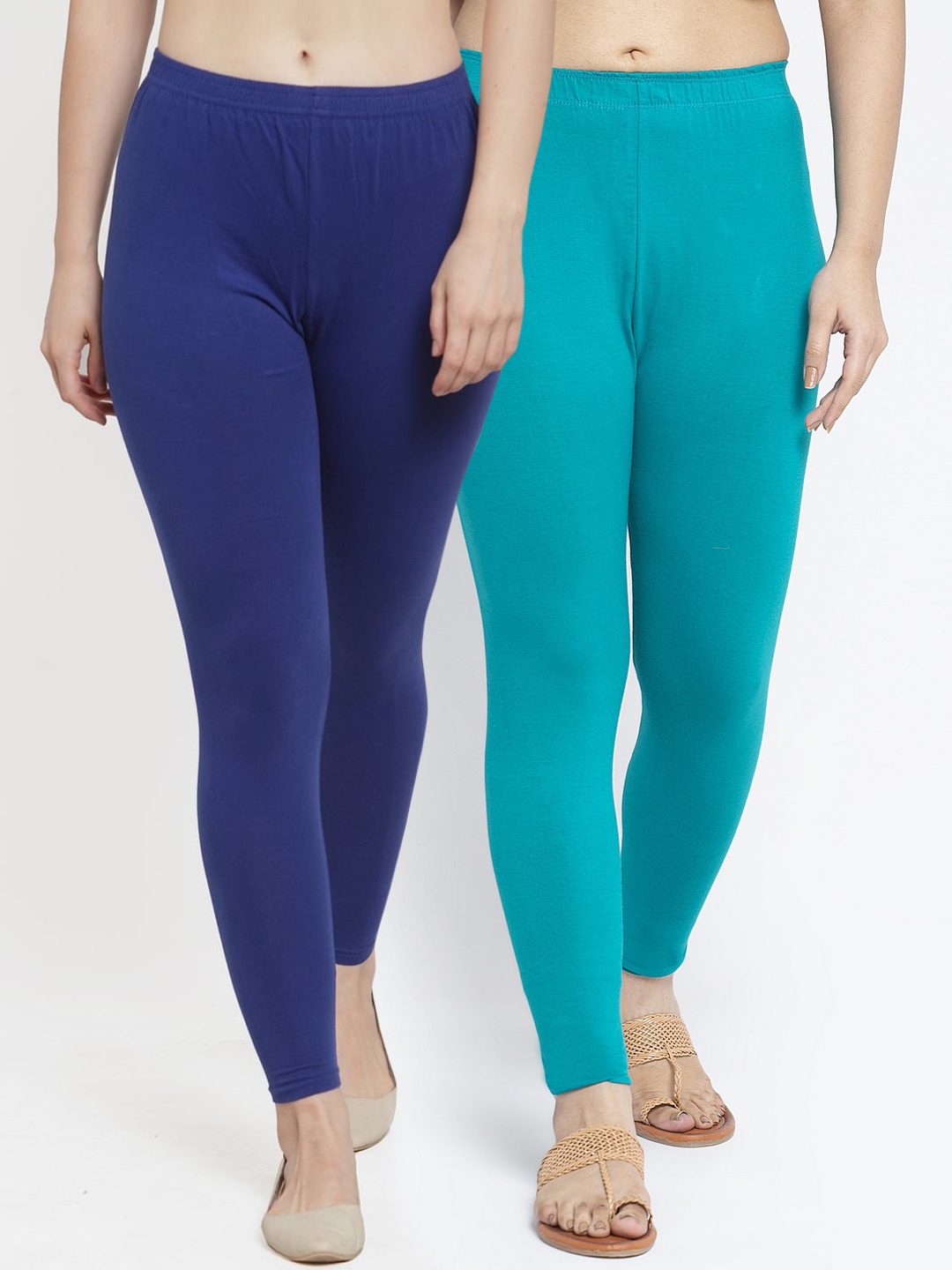 

GRACIT Women Pack of 2 Solid Cotton Lycra Leggings, Blue