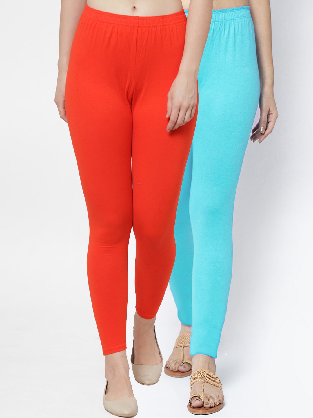 

GRACIT Women Pack Of 2 Solid Ankle-Length Leggings, Orange