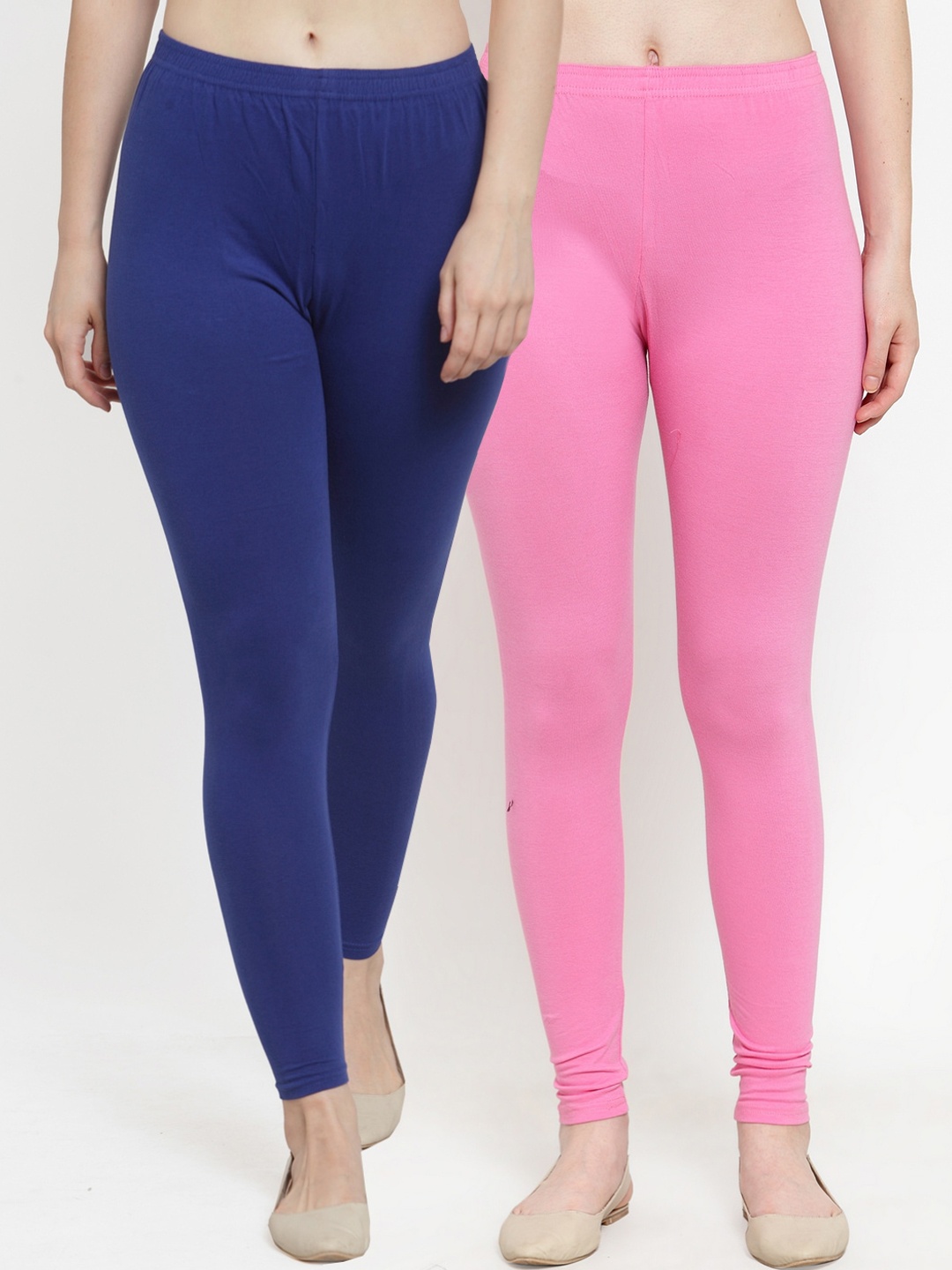 

GRACIT Women Pack Of 2 Blue and Pink Solid Ankle Length Leggings