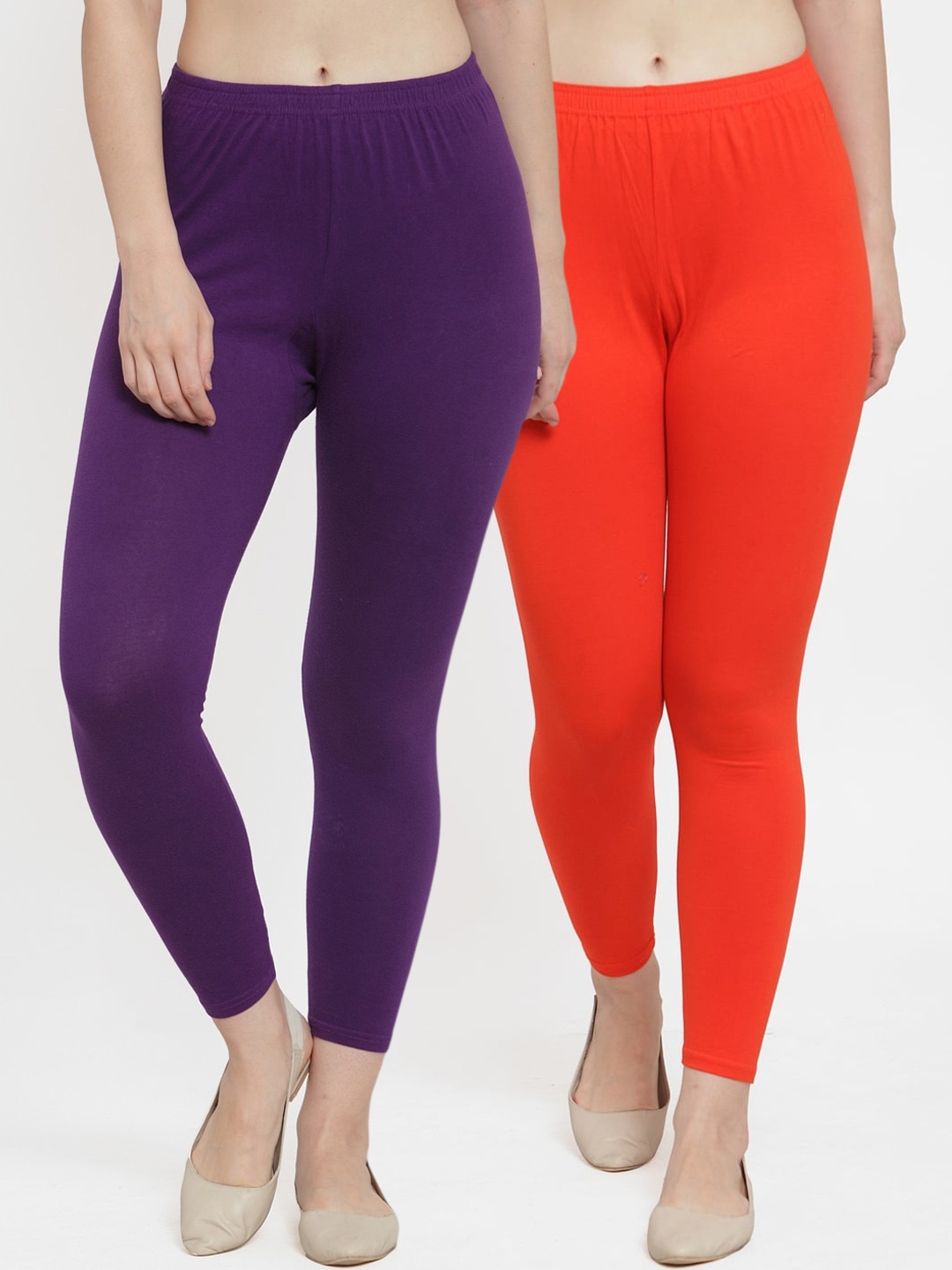 

GRACIT Women Pack Of 2 Solid Ankle-Length Leggings, Orange