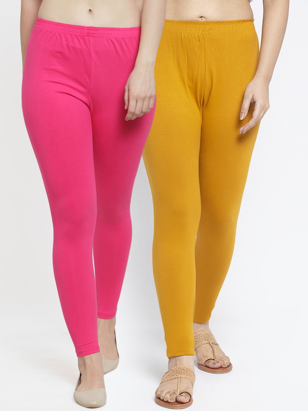 

GRACIT Women Pack Of 2 Solid Ankle-Length Leggings, Pink