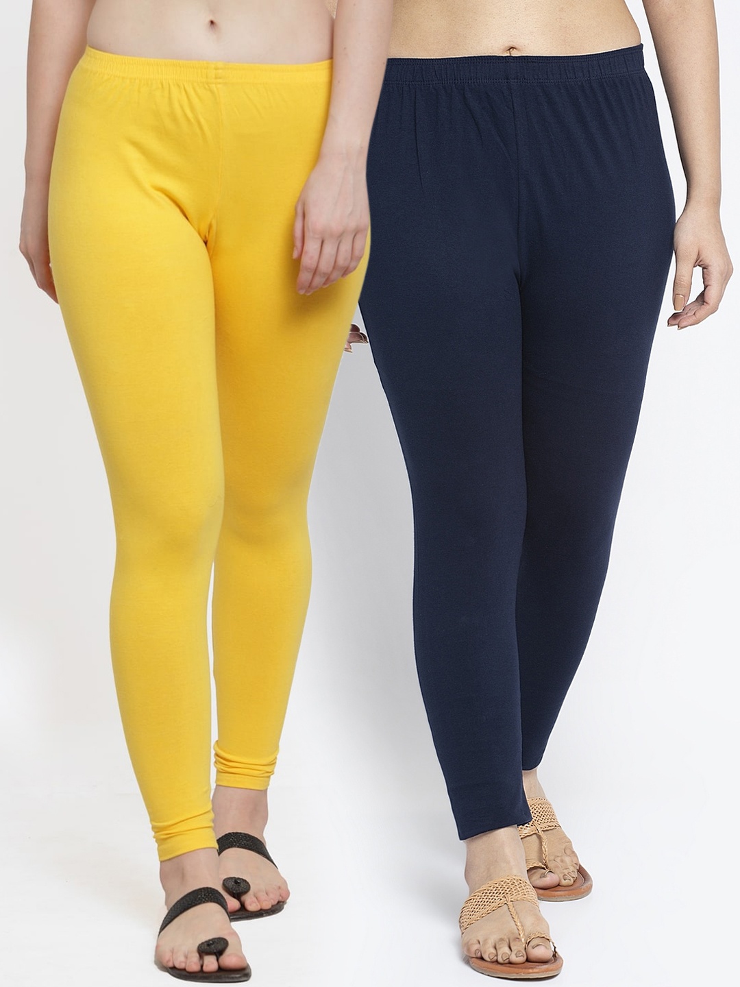 

GRACIT Women Pack Of 2 Solid Yellow & Navy Blue Ankle-Length Leggings