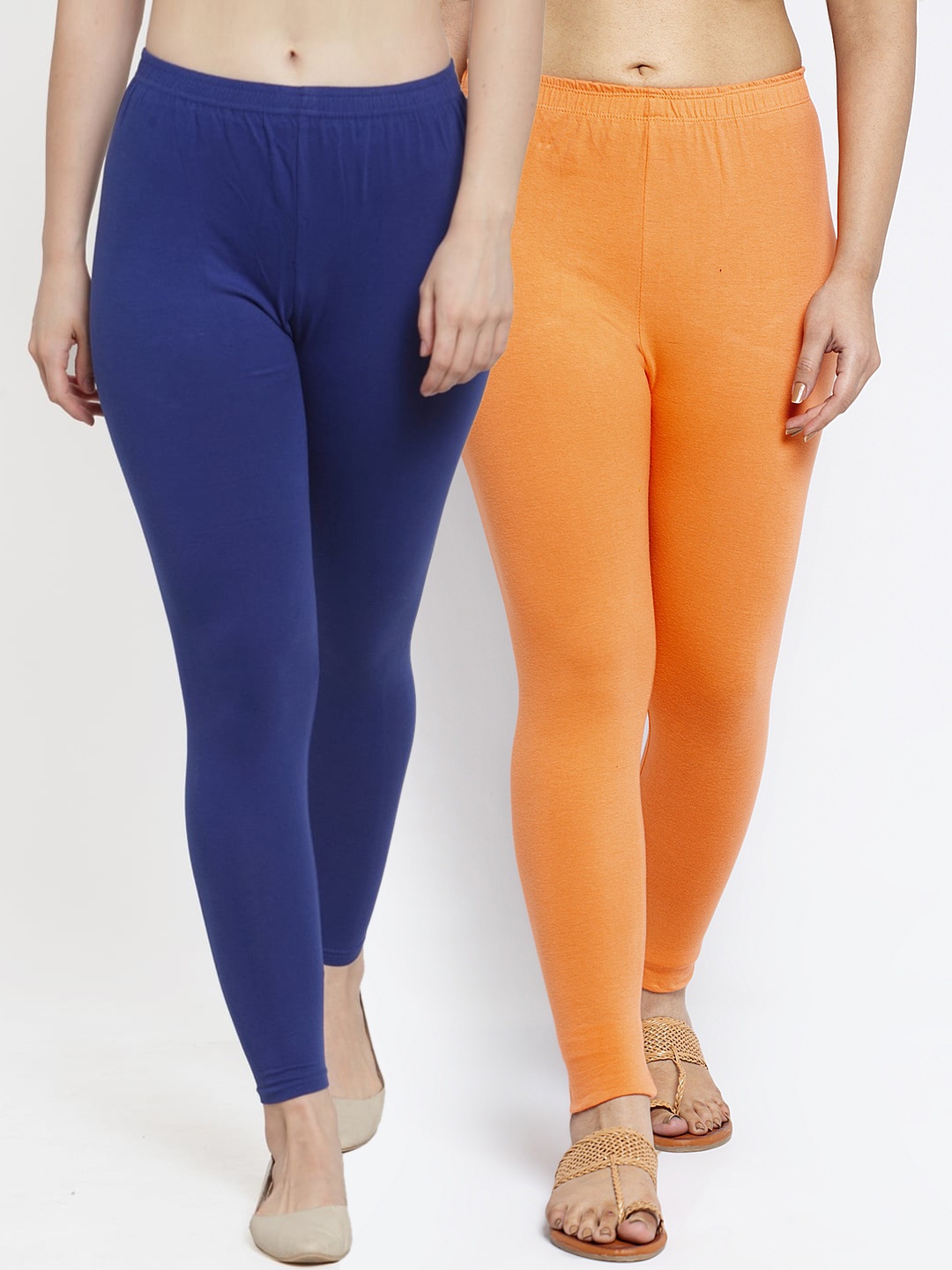 

GRACIT Women Pack Of 2 Blue & Orange Solid Ankle Length Leggings