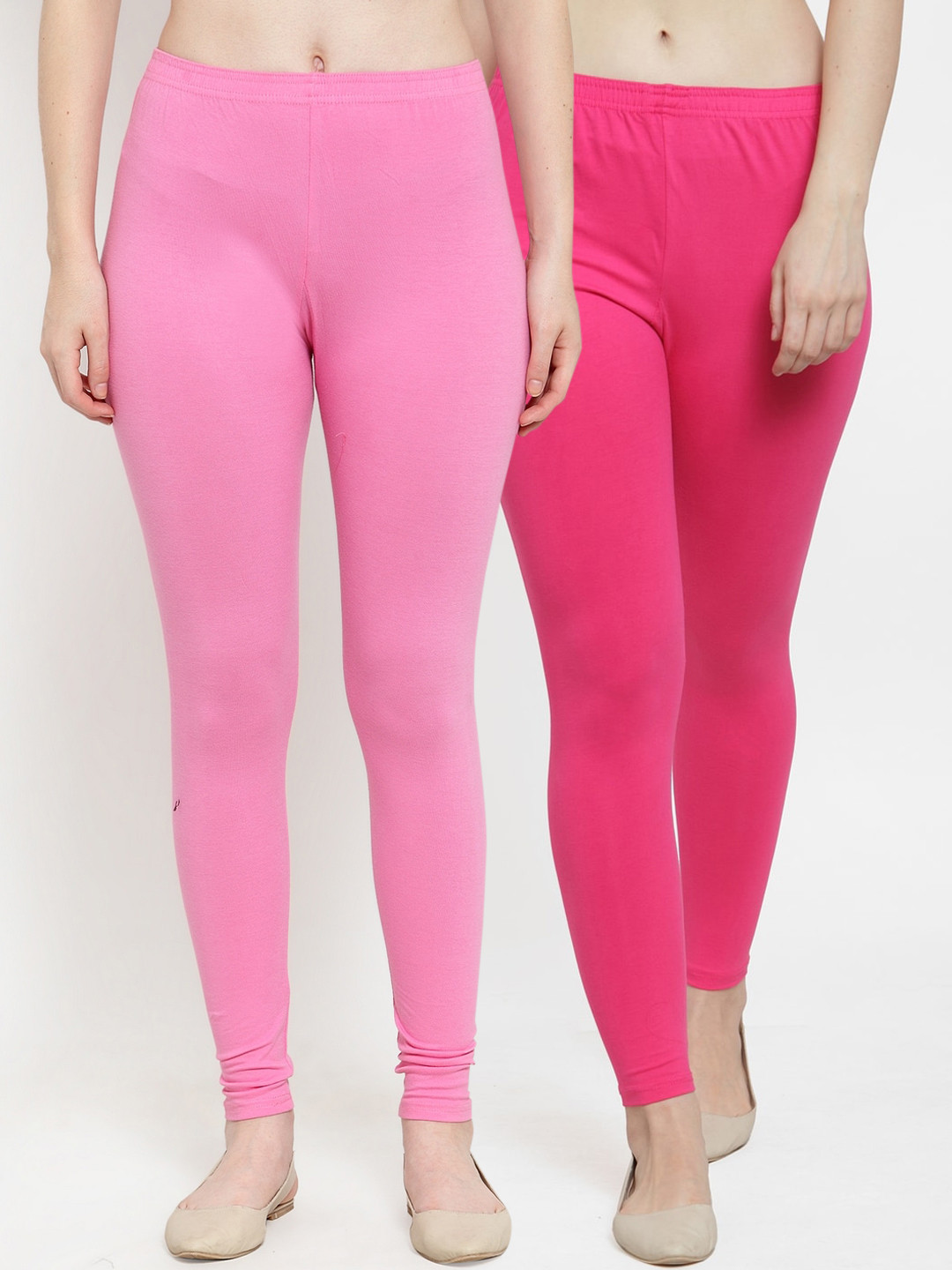 

GRACIT Women Pack Of 2 Solid Ankle Length Leggings, Pink