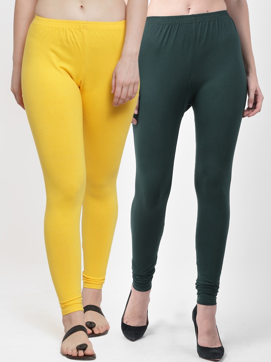 

GRACIT Women Pack Of 2 Yellow & Green Solid Ankle Length Leggings