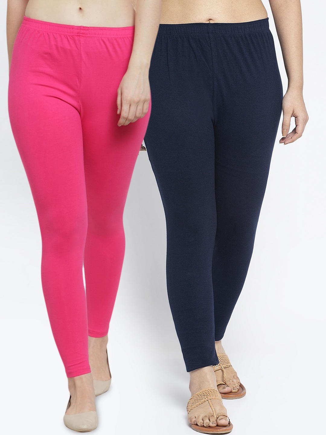 

GRACIT Women Pack Of 2 Solid Ankle-Length Leggings, Pink