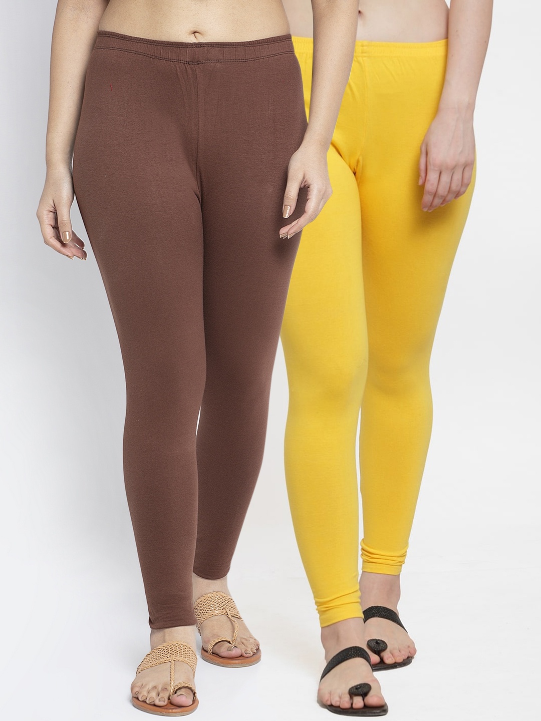 

GRACIT Women Pack Of 2 Solid Ankle Length Leggings, Yellow