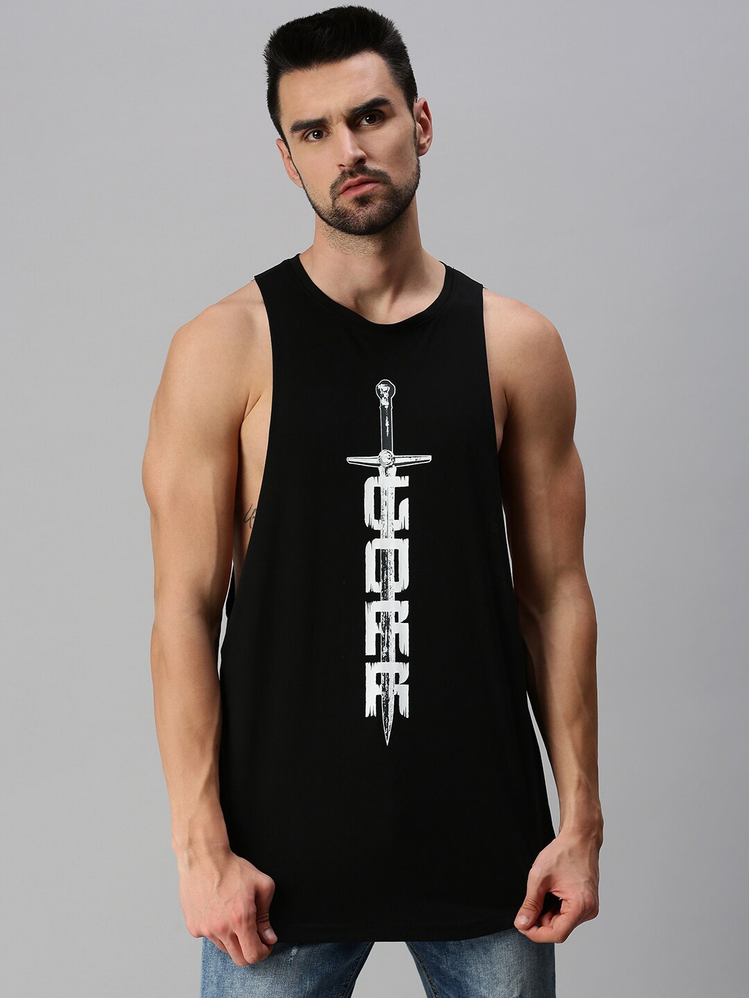 

VEIRDO Men Black Typography Printed T-shirt